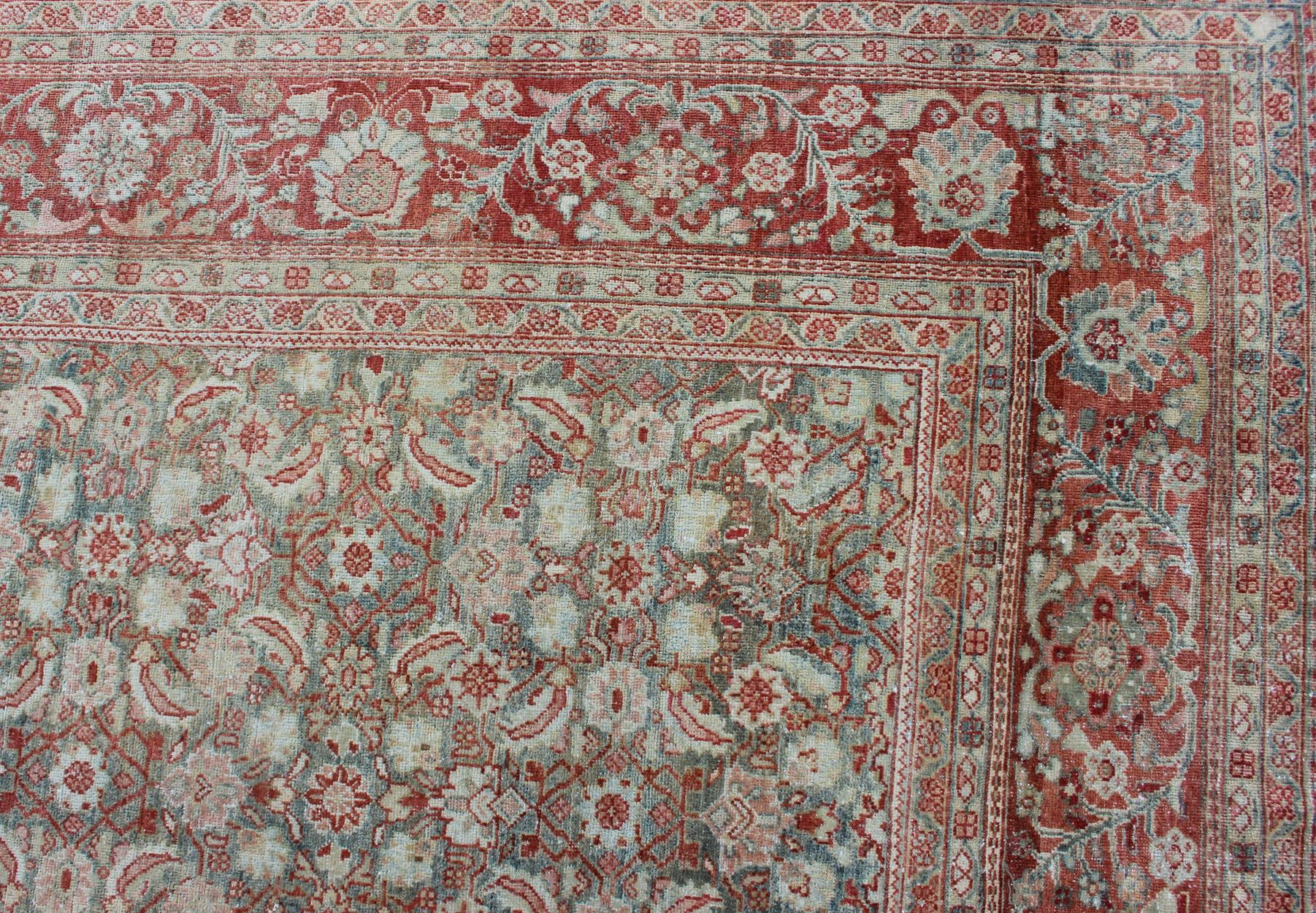 Distressed Antique Persian Sultanabad Rug in Faded Blue Background For Sale 5