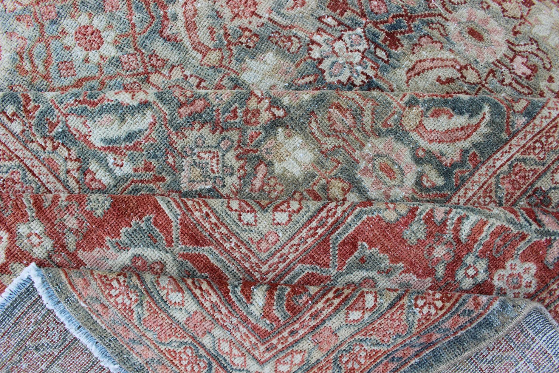 Distressed Antique Persian Sultanabad Rug in Faded Blue Background For Sale 10