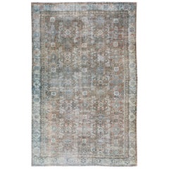Distressed Antique Large Sultanabad Rug in Faded Red Background, Blue, Green