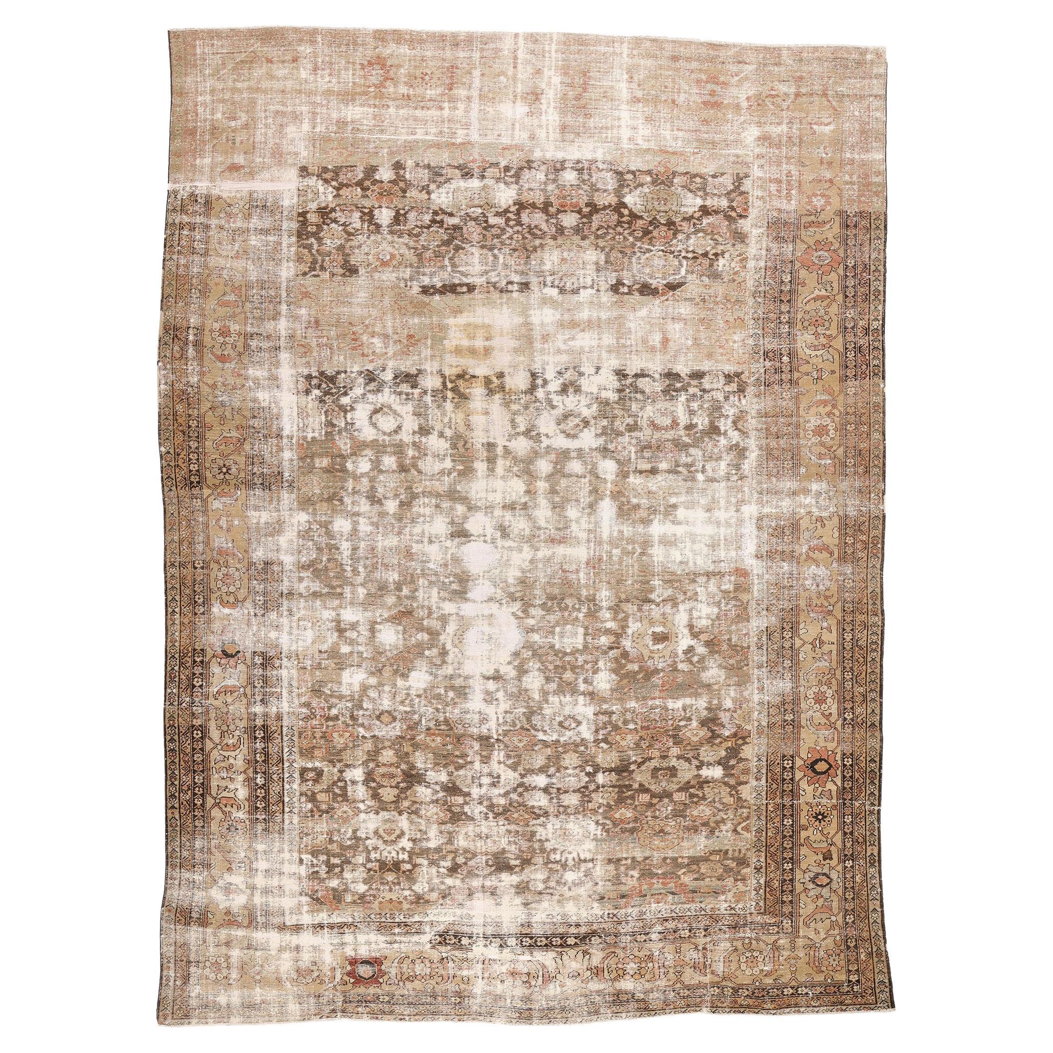 Fin du 19e siècle Tapis persan Sultanabad antique et vieilli de style Modernity