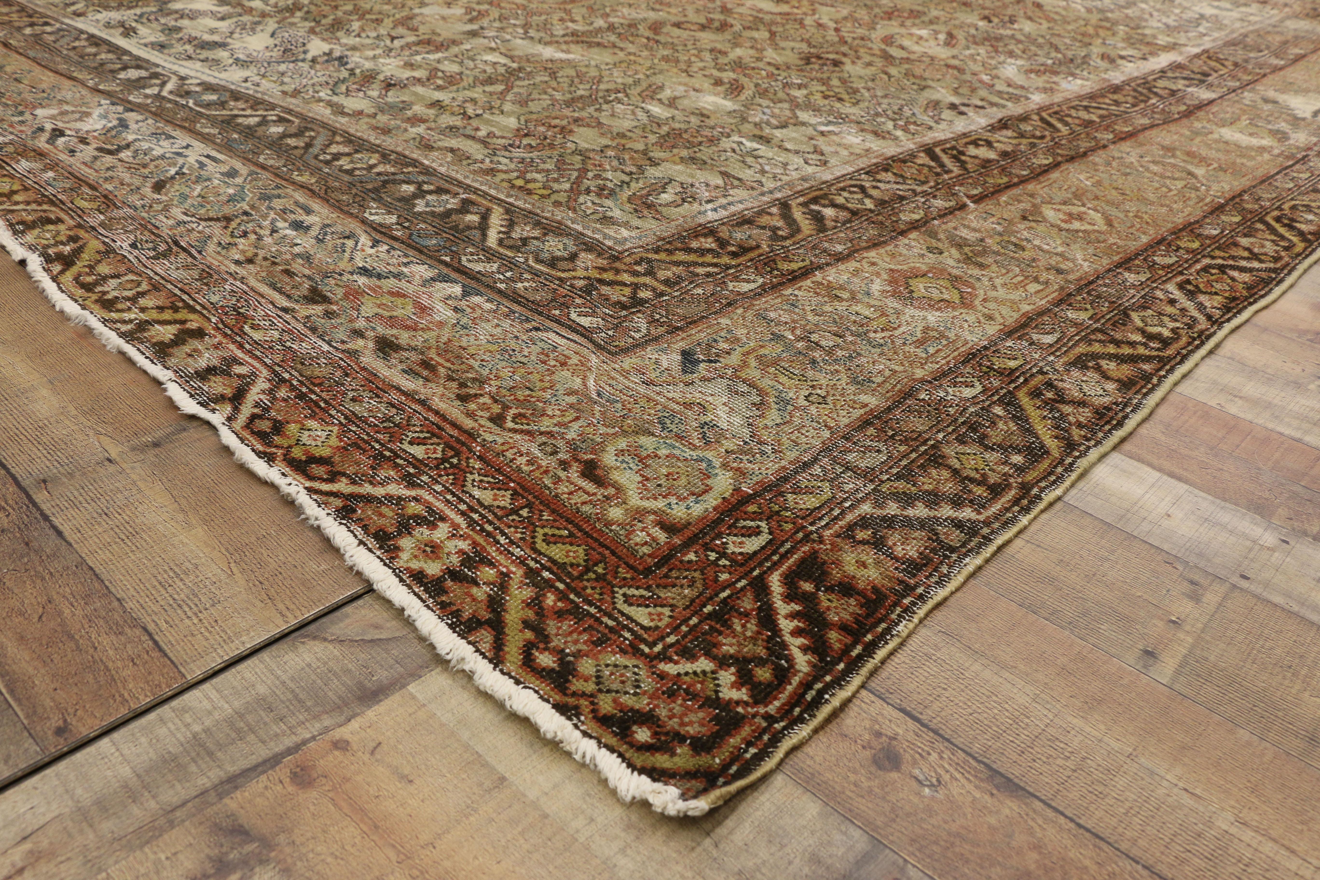 Distressed Antique Persian Sultanabad Rug with Modern Rustic Industrial Style In Distressed Condition For Sale In Dallas, TX