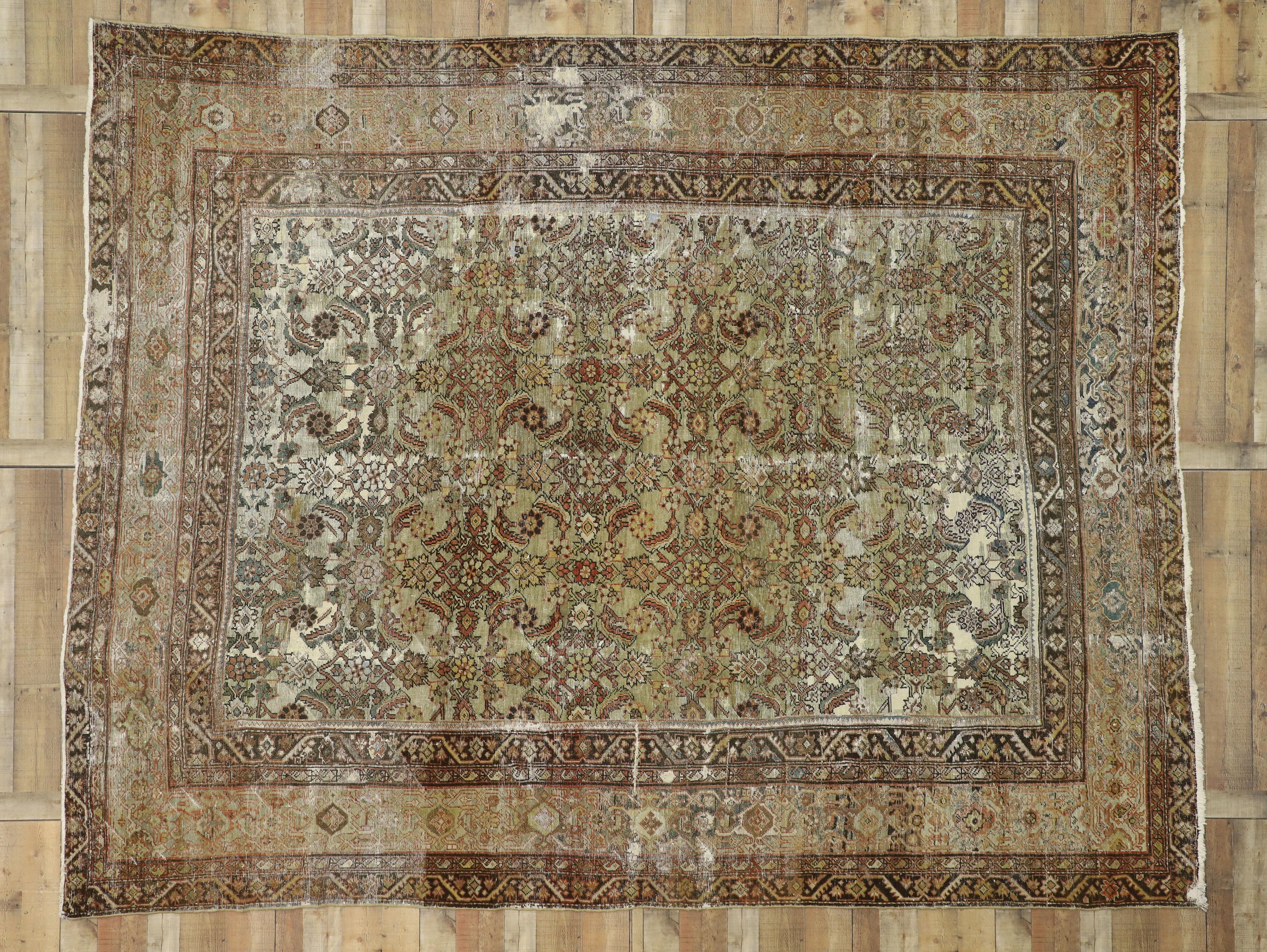 Wool Distressed Antique Persian Sultanabad Rug with Modern Rustic Industrial Style For Sale