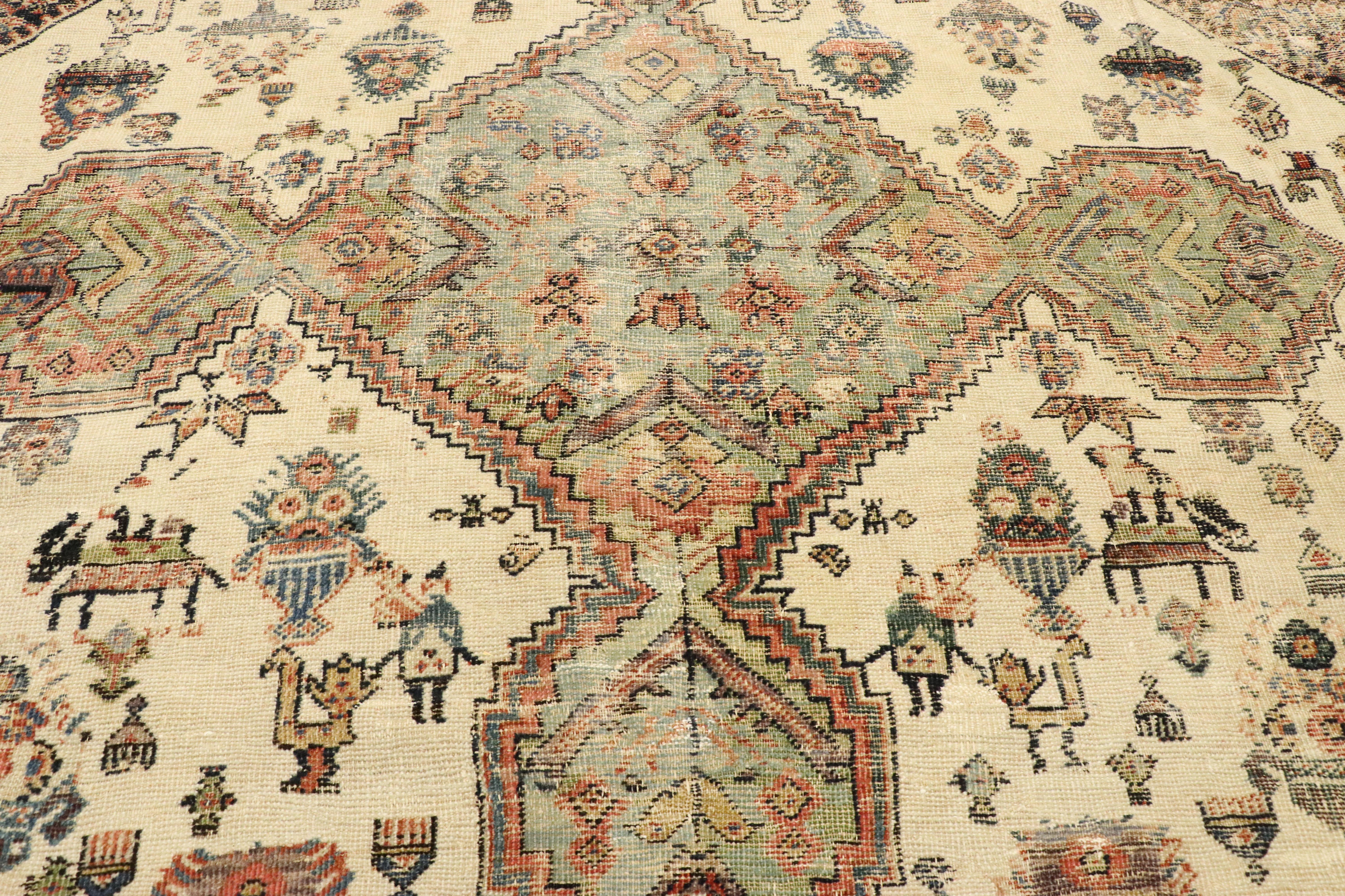 Hand-Knotted Distressed Antique Persian Sultanabad Rug with Modern Rustic Industrial Style