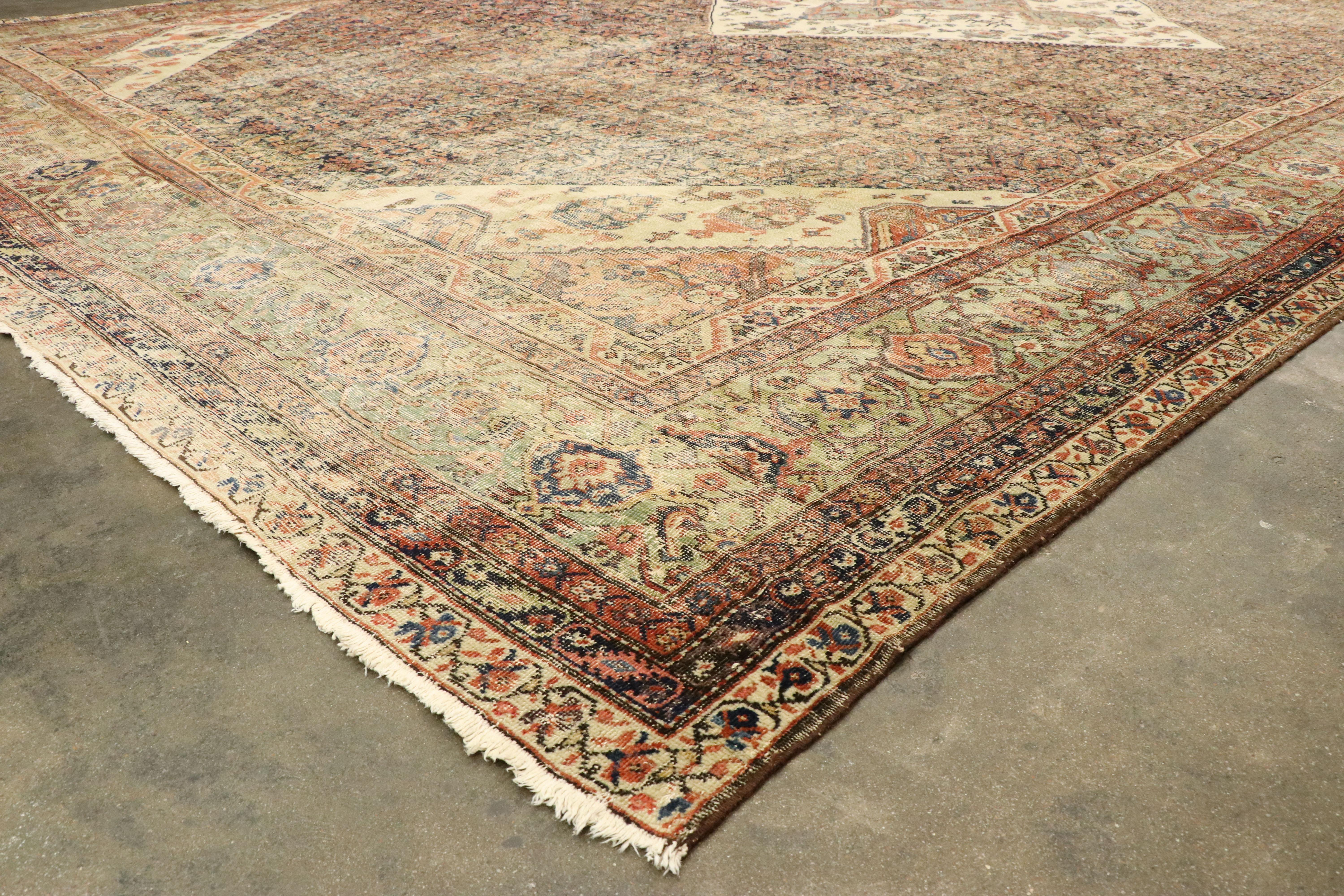 19th Century Distressed Antique Persian Sultanabad Rug with Modern Rustic Industrial Style