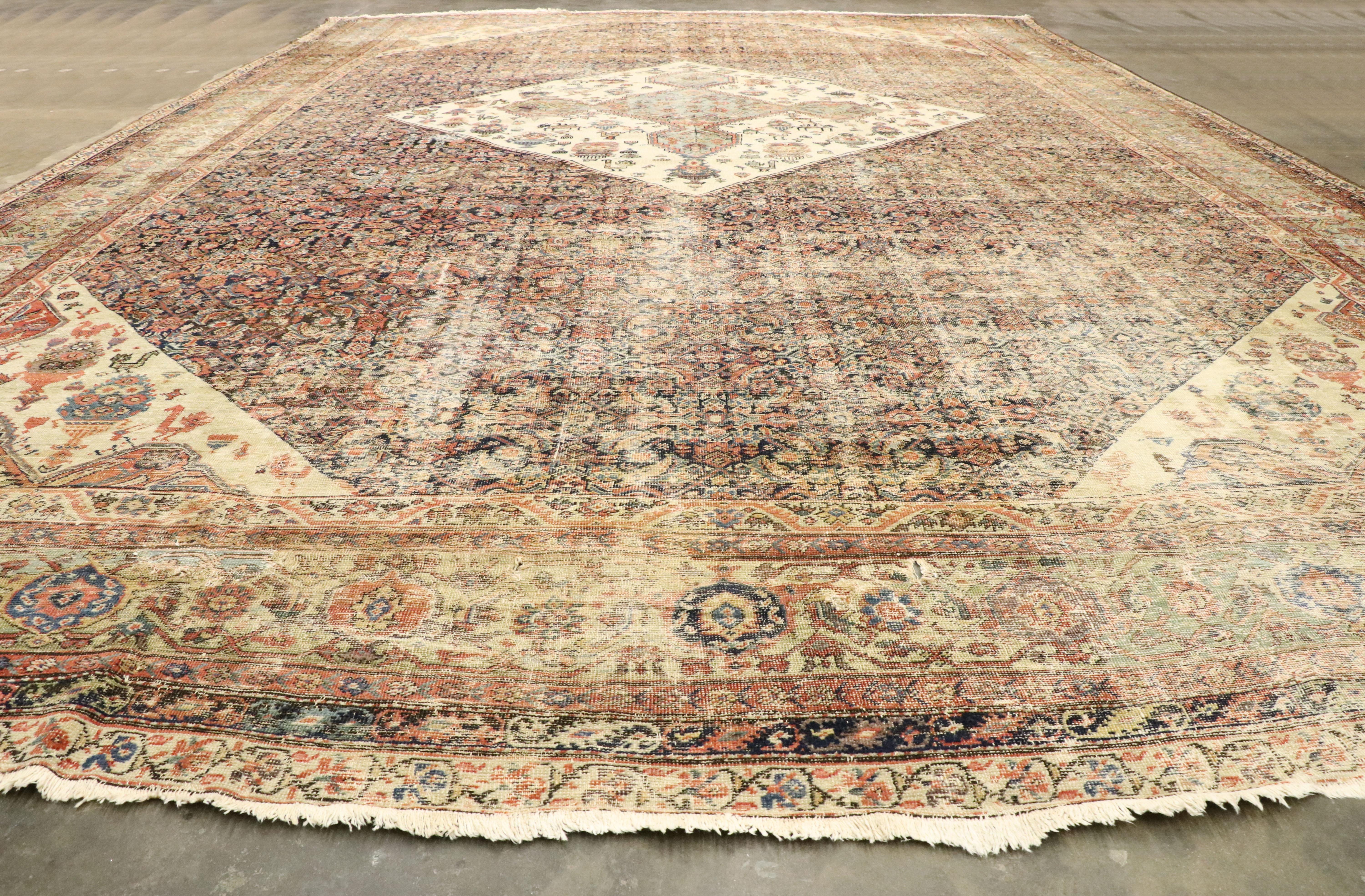 Wool Distressed Antique Persian Sultanabad Rug with Modern Rustic Industrial Style