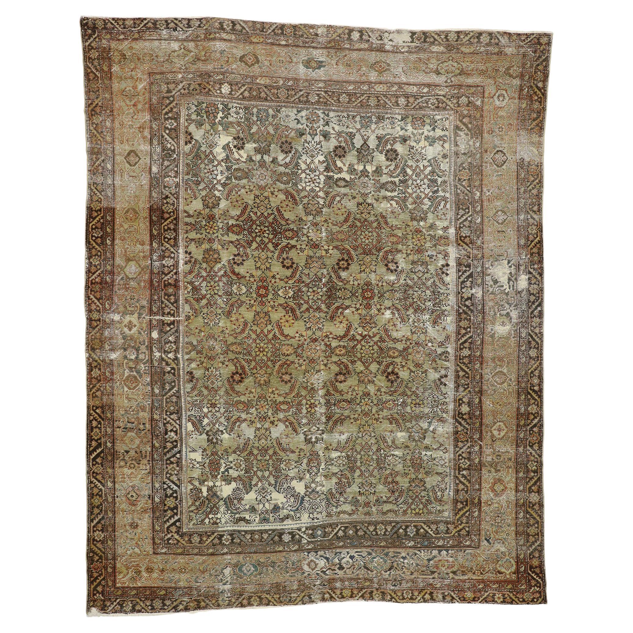 Distressed Antique Persian Sultanabad Rug with Modern Rustic Industrial Style