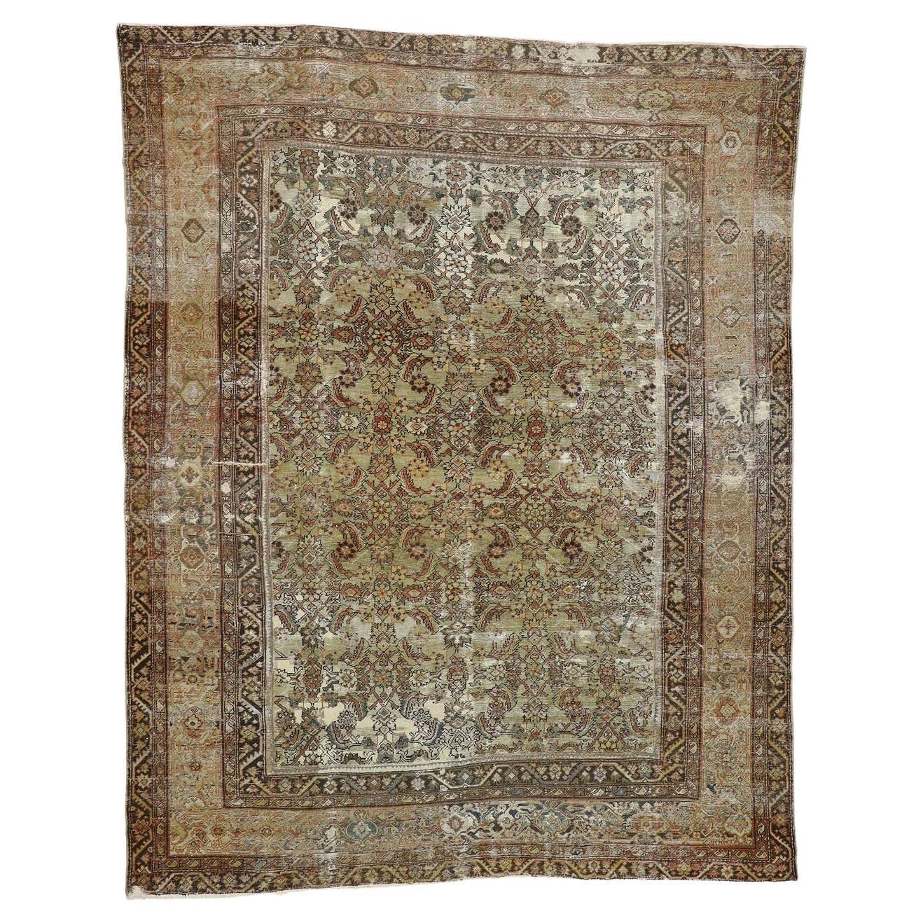 Distressed Antique Persian Sultanabad Rug with Modern Rustic Industrial ...