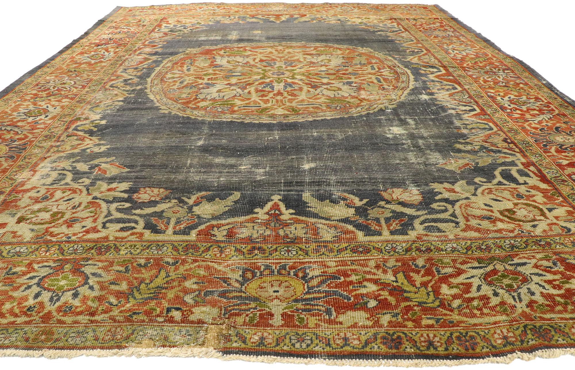 Hand-Knotted Distressed Antique Persian Sultanabad Rug with Rustic Artisan Industrial Style For Sale