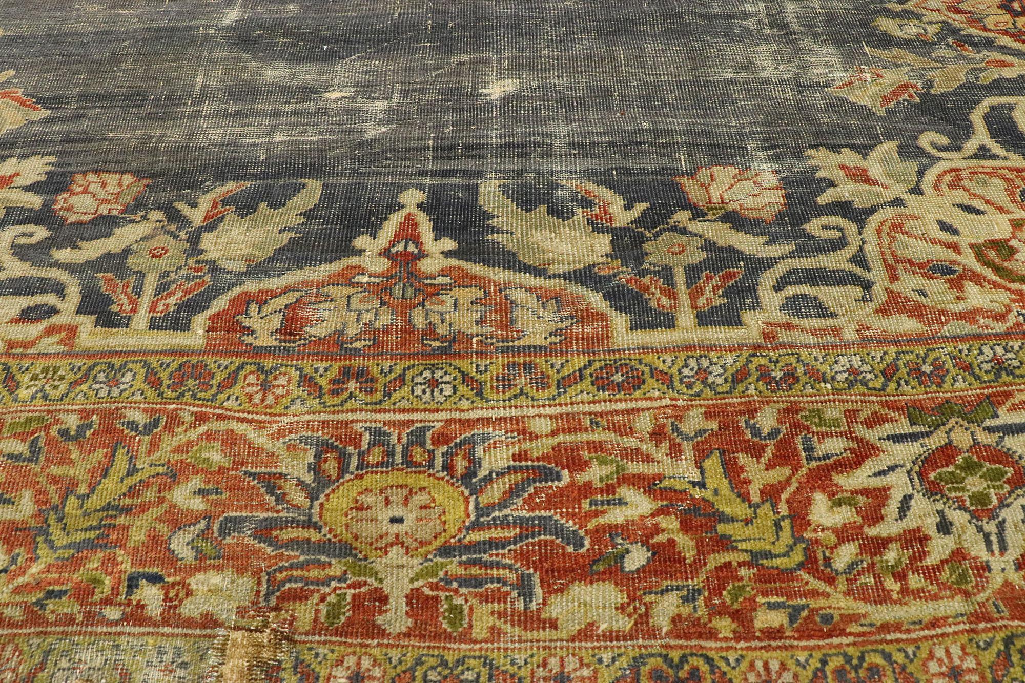 Distressed Antique Persian Sultanabad Rug with Rustic Artisan Industrial Style In Distressed Condition For Sale In Dallas, TX