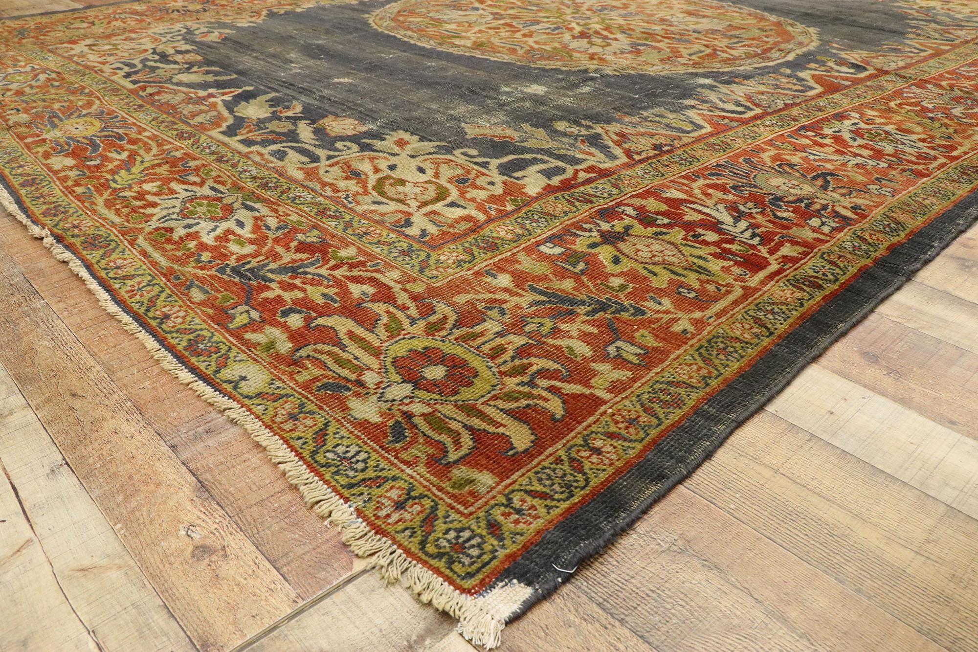 Wool Distressed Antique Persian Sultanabad Rug with Rustic Artisan Industrial Style For Sale