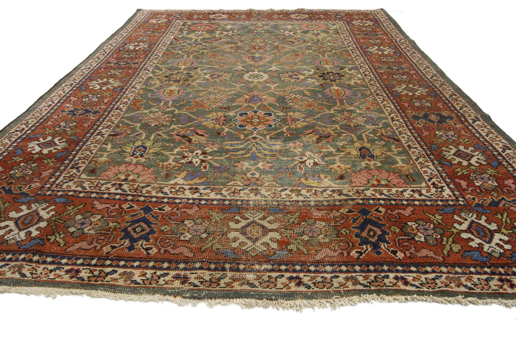 Antiker persischer Sultanabad-Teppich im rustikalen Arts and Crafts-Stil im Used-Stil (Persisch) im Angebot