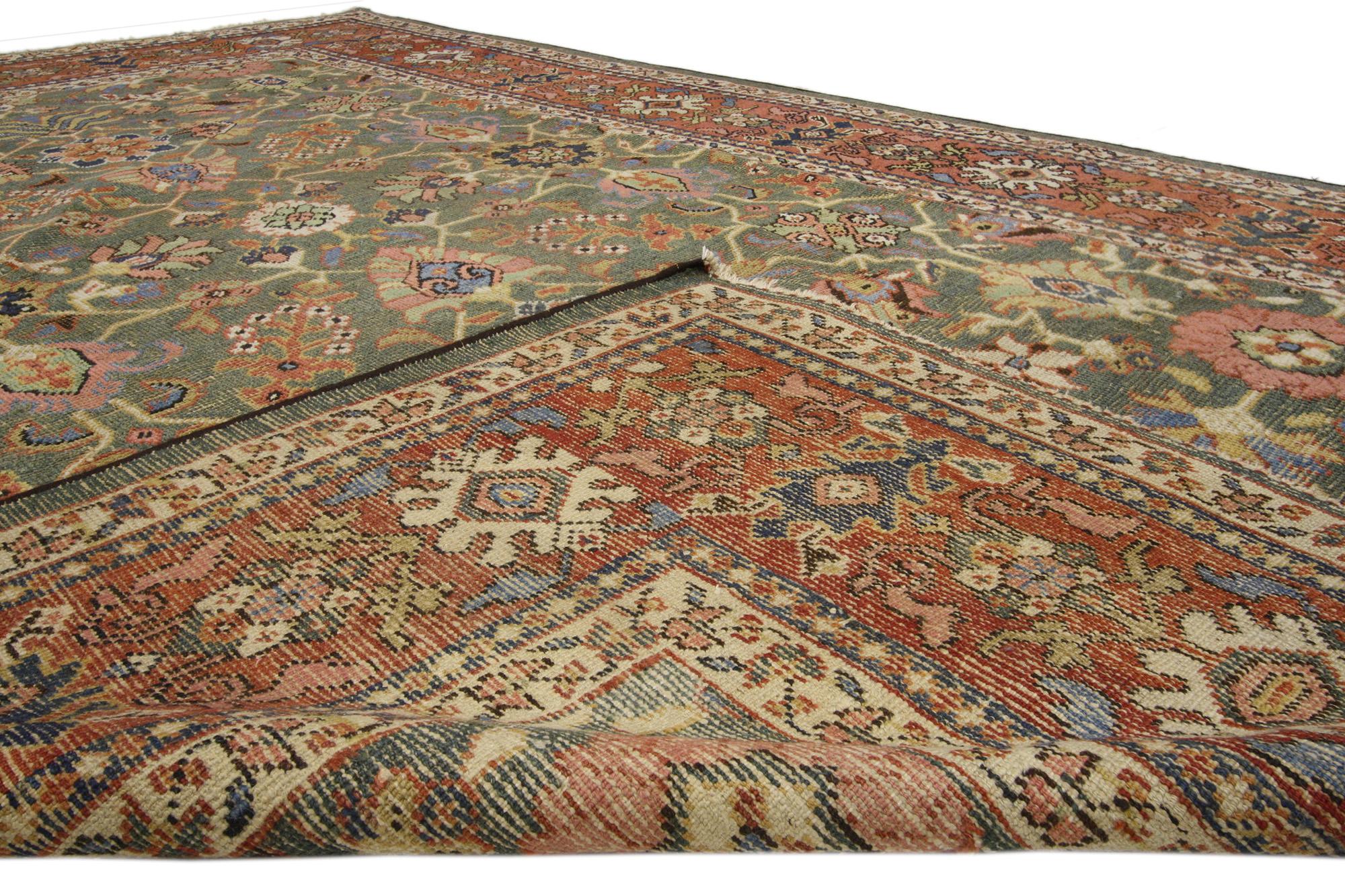 Hand-Knotted Distressed Antique Persian Sultanabad Rug with Rustic Arts and Crafts Style For Sale