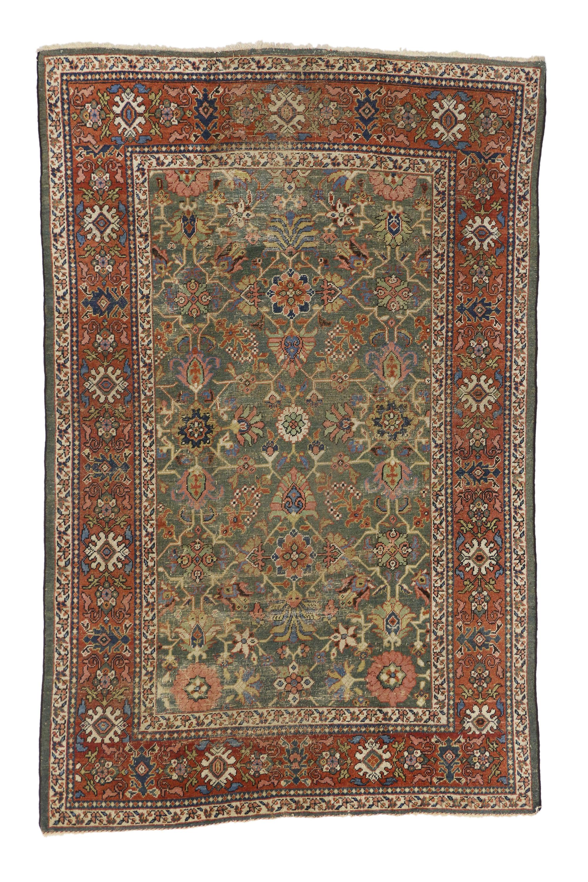 19th Century Distressed Antique Persian Sultanabad Rug with Rustic Arts and Crafts Style For Sale