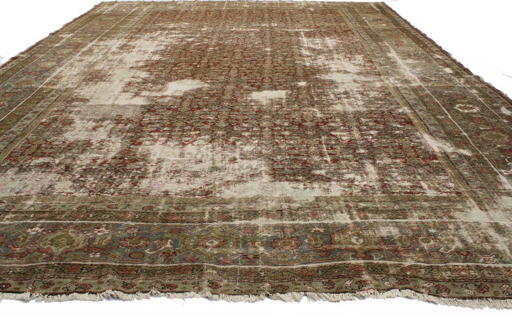 Hand-Knotted Antique-Worn Persian Sultanabad Rug, Weathered Beauty Meets Rustic Adirondack  For Sale