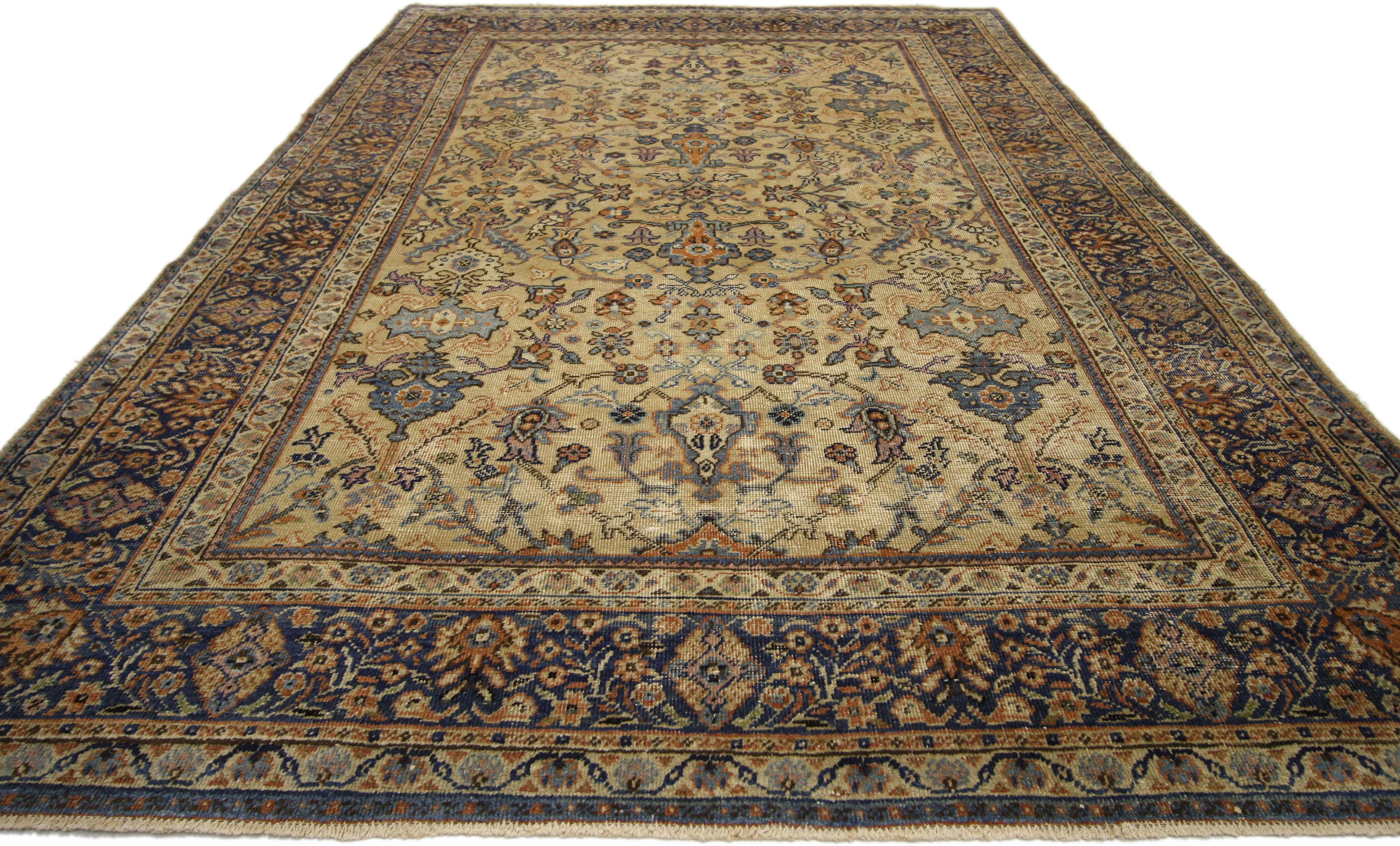 Hand-Knotted Distressed Antique Persian Sultanabad Rug with Rustic Spanish Colonial Style For Sale