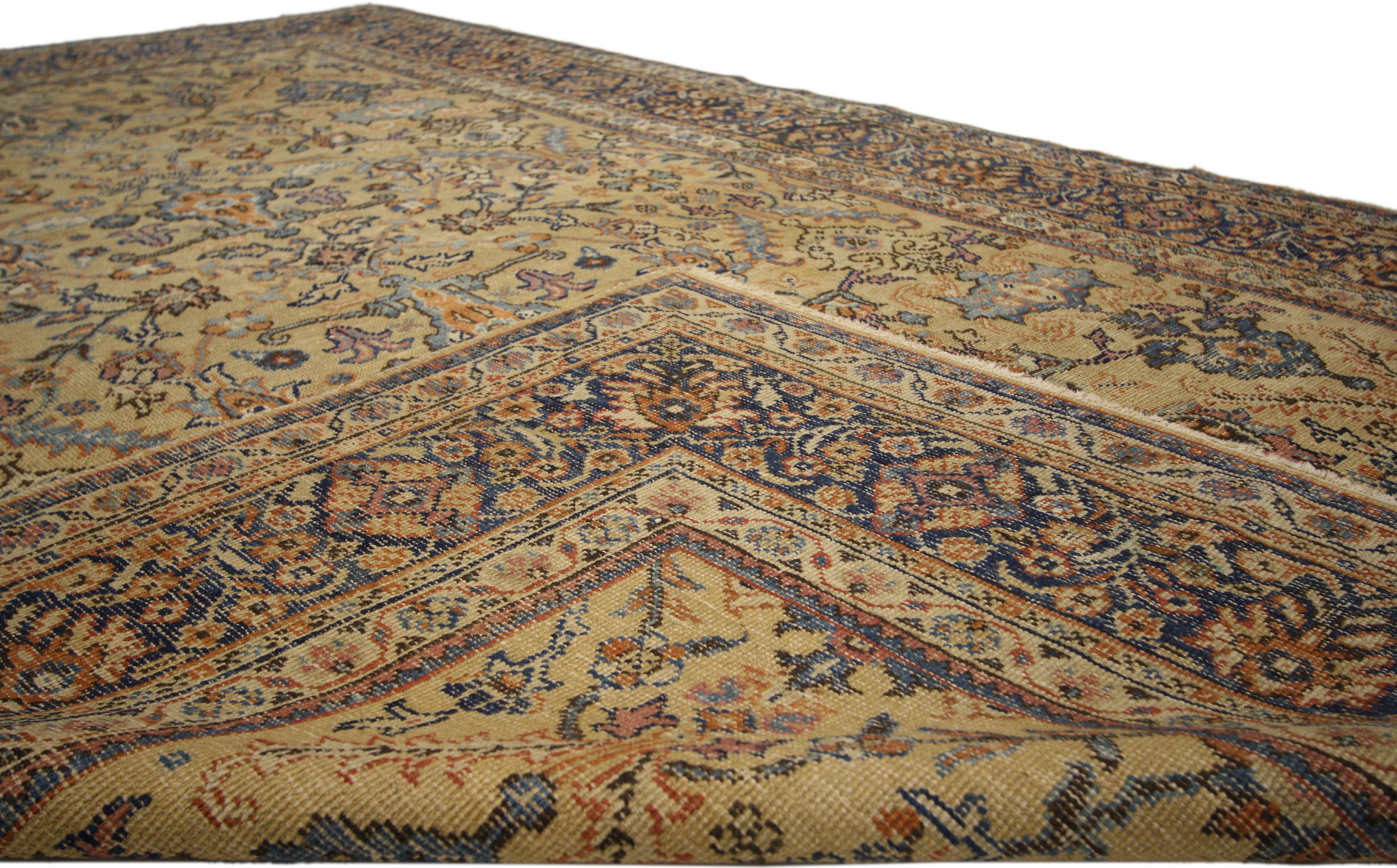 Distressed Antique Persian Sultanabad Rug with Rustic Spanish Colonial Style In Distressed Condition For Sale In Dallas, TX