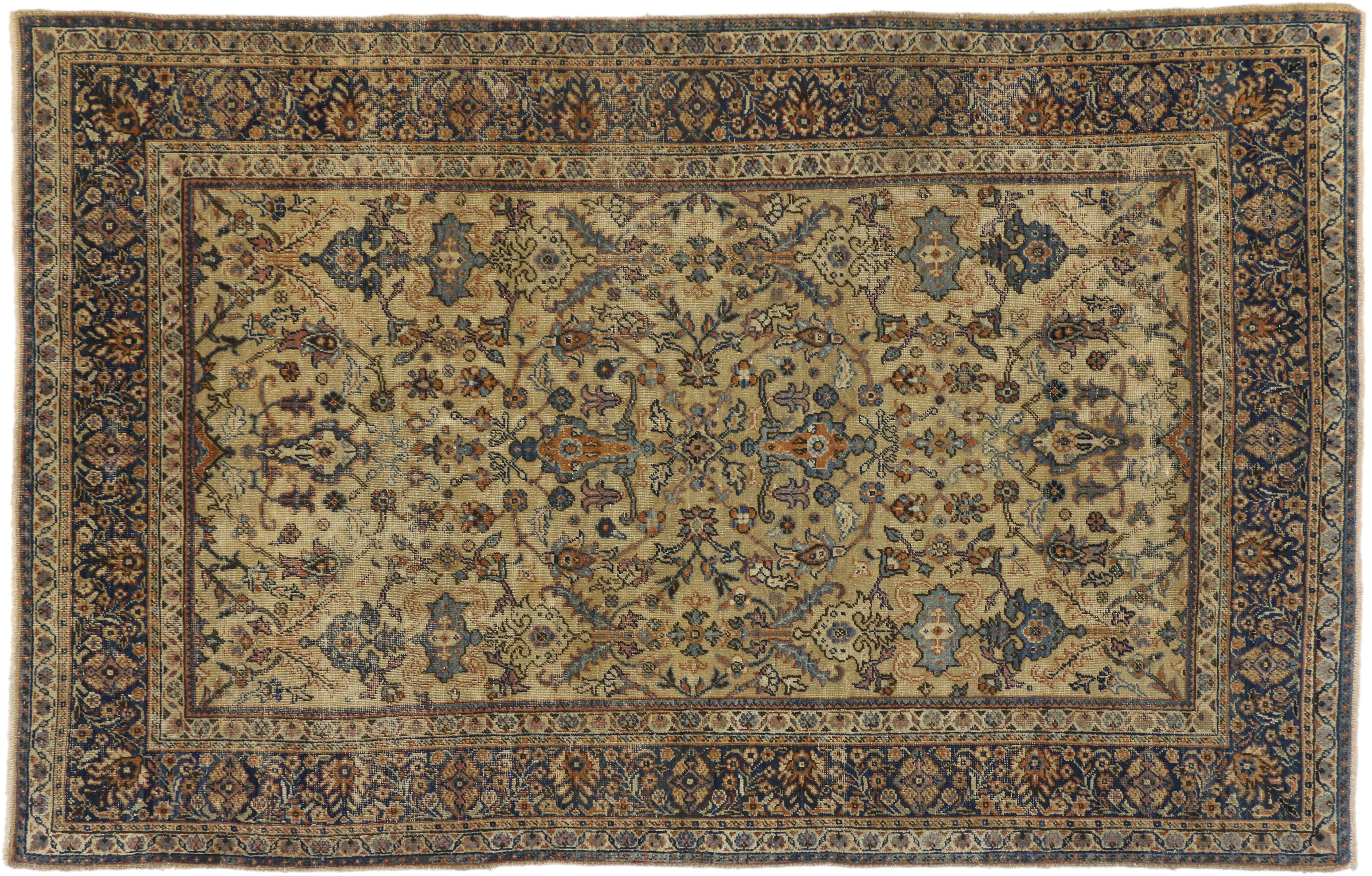 20th Century Distressed Antique Persian Sultanabad Rug with Rustic Spanish Colonial Style For Sale