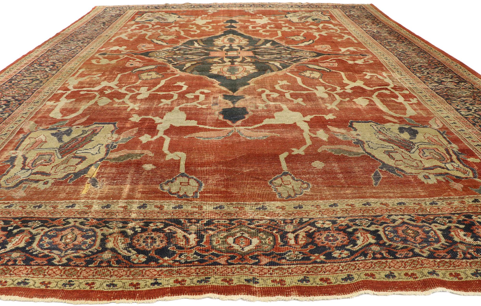 Hand-Knotted Distressed Antique Persian Sultanabad Rug with Traditional English Rustic Style For Sale
