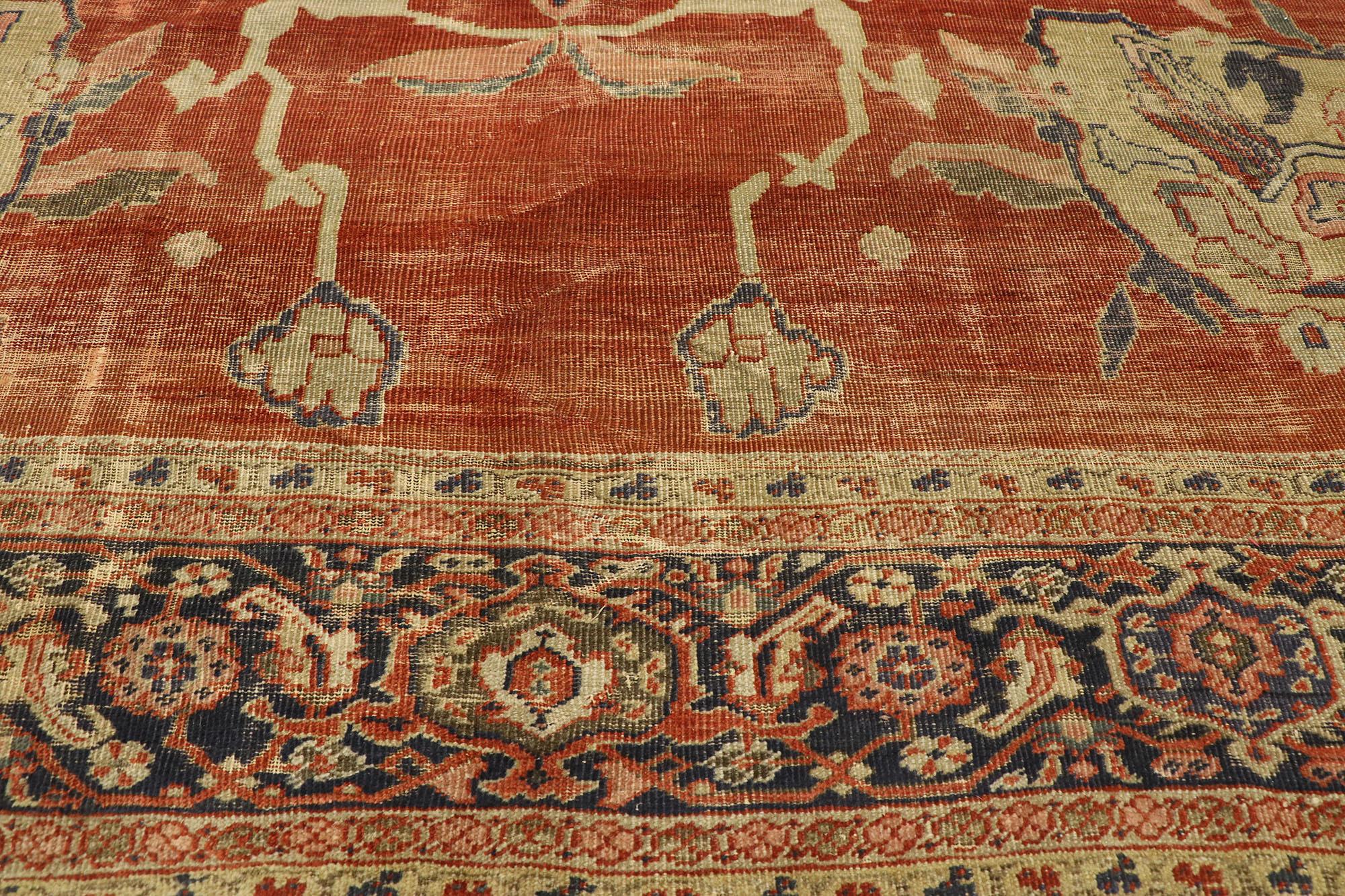 Distressed Antique Persian Sultanabad Rug with Traditional English Rustic Style In Distressed Condition For Sale In Dallas, TX
