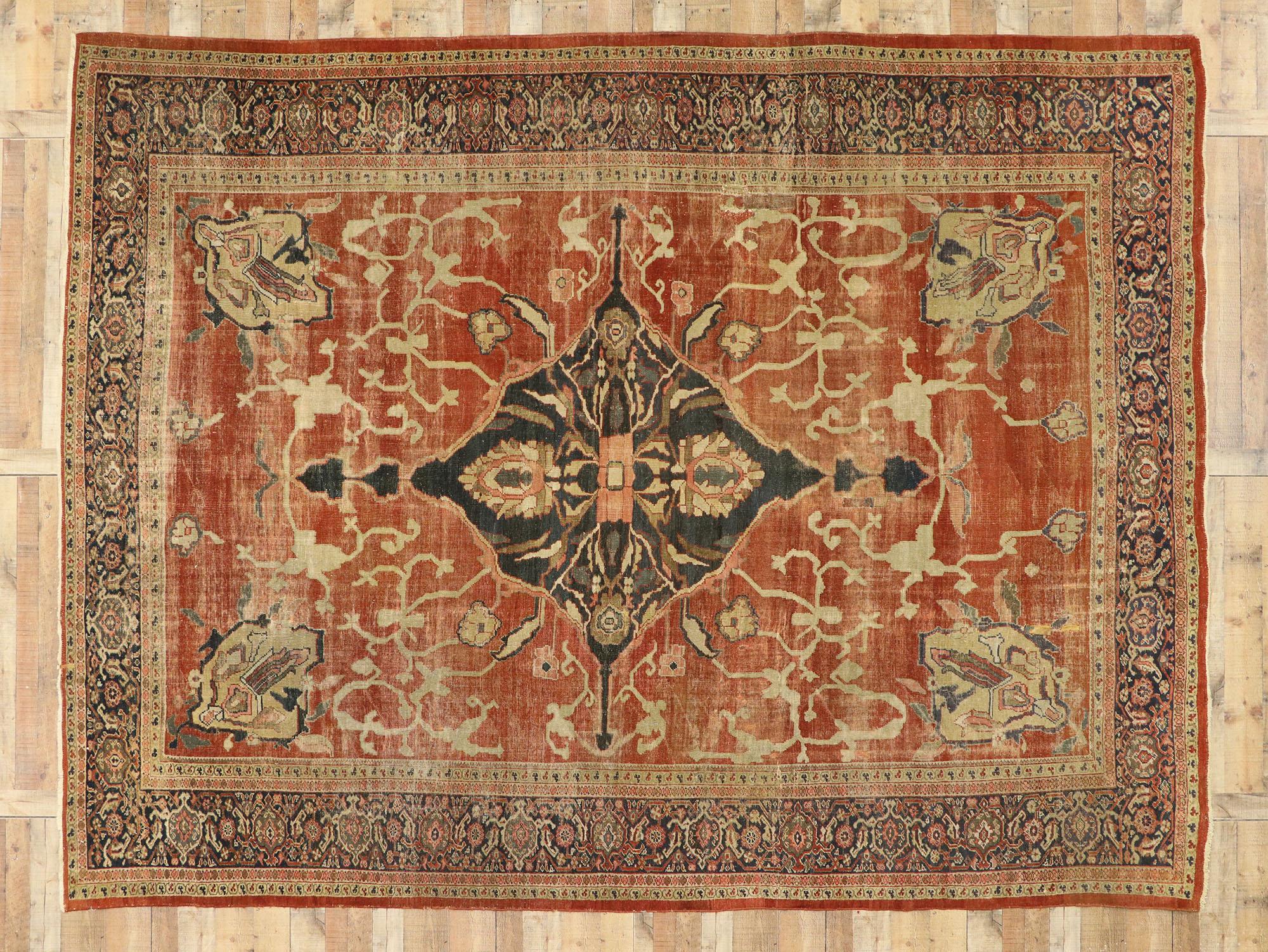 Distressed Antique Persian Sultanabad Rug with Traditional English Rustic Style For Sale 2