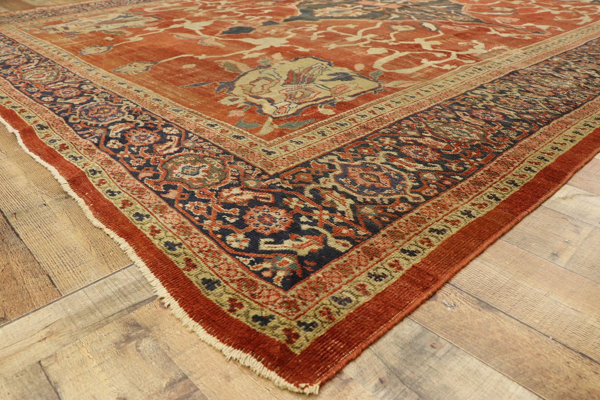 Wool Distressed Antique Persian Sultanabad Rug with Traditional English Rustic Style For Sale