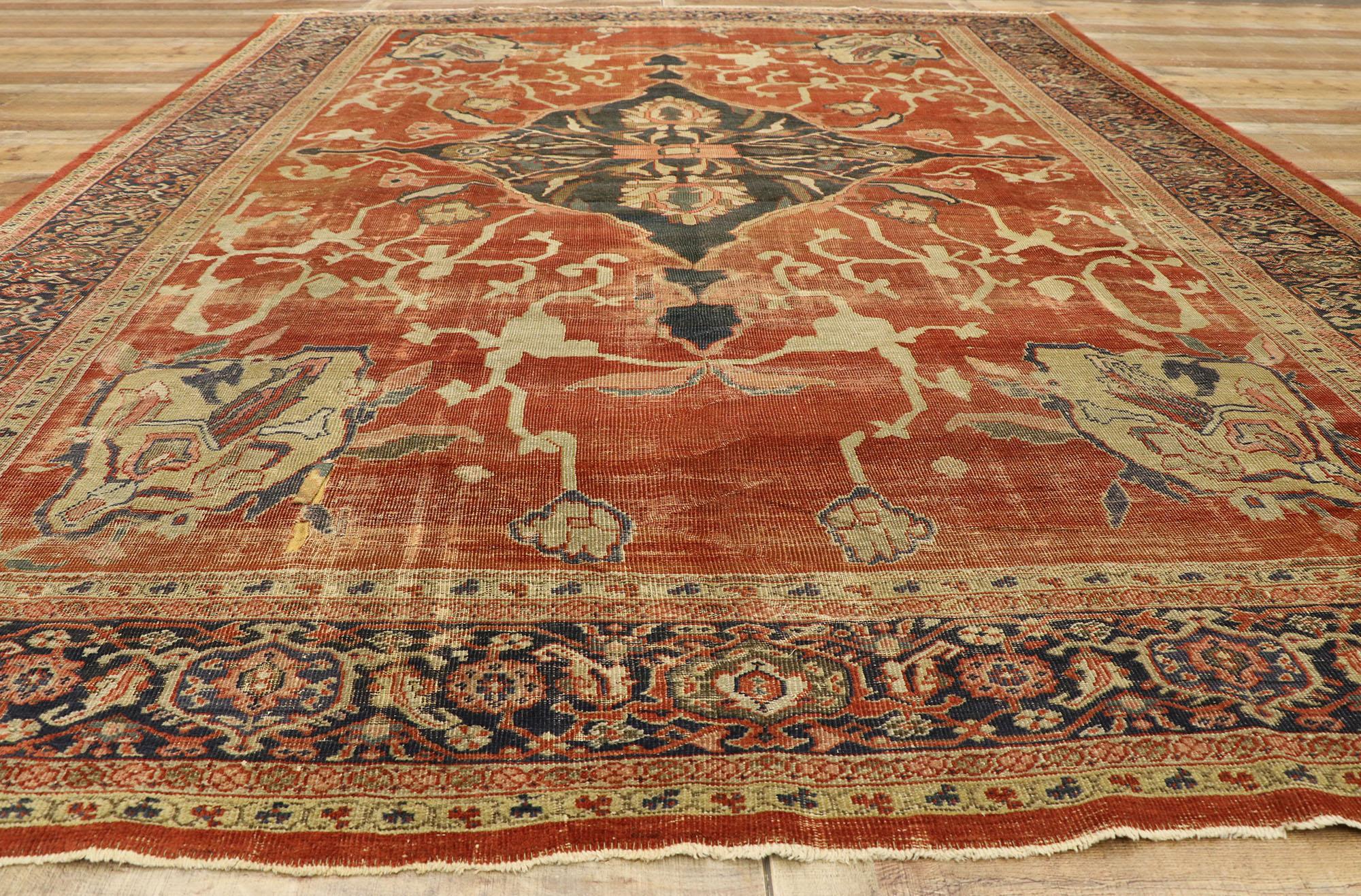 Distressed Antique Persian Sultanabad Rug with Traditional English Rustic Style For Sale 1