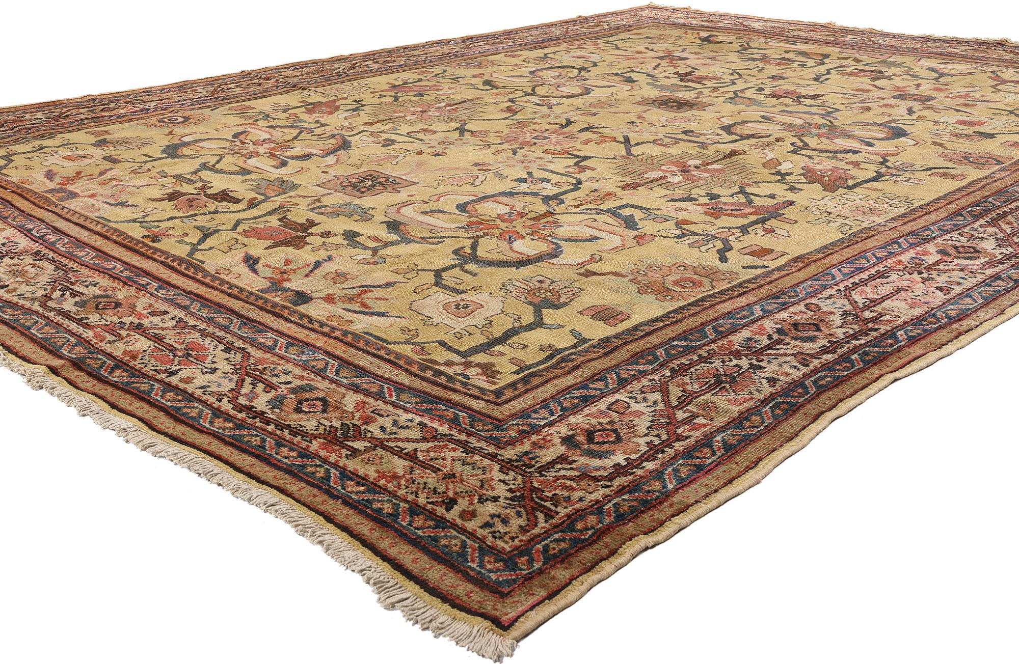 73833 Antiker persischer Sultanabad-Teppich des späten 19. Jahrhunderts, 10'06 x 13'06. Geschichtsträchtig und mit der meisterhaften Kunstfertigkeit persischer Weber des 19. Jahrhunderts gewebt, strahlt dieser antike Sultanabad-Teppich aus