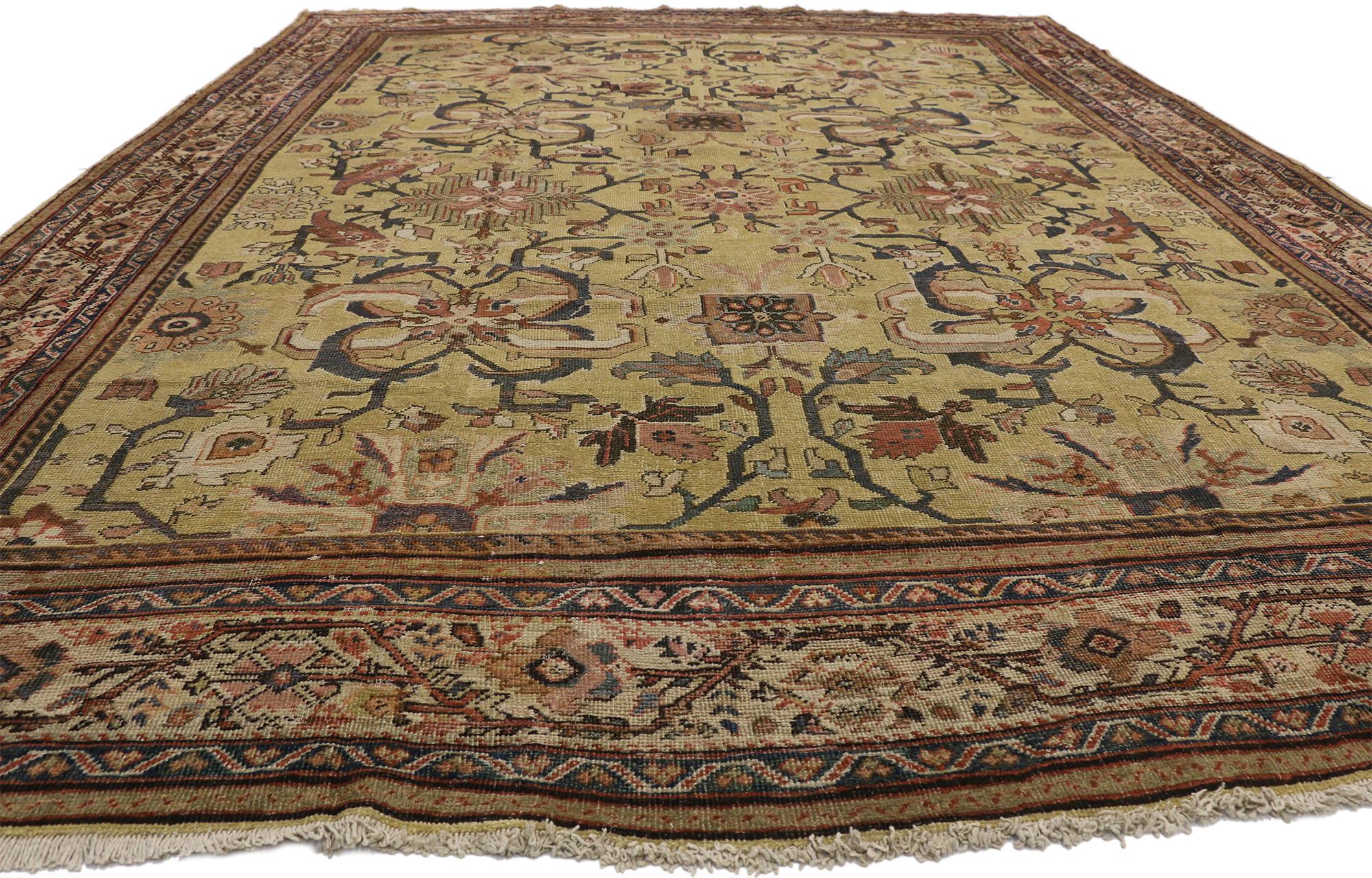 Hand-Knotted Distressed Antique Persian Sultanabad Rug with Warm Tuscan Italian Style For Sale