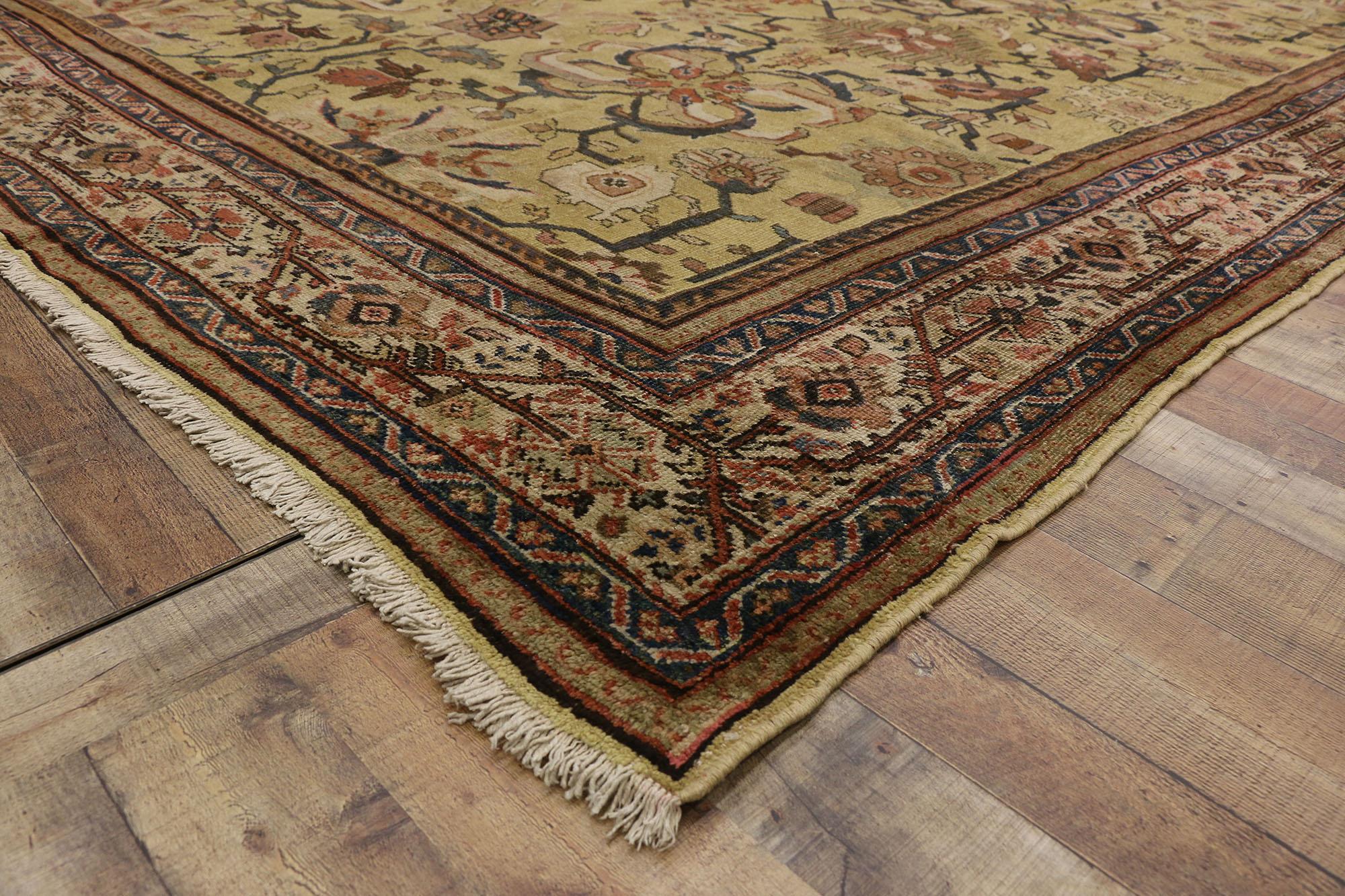 Wool Distressed Antique Persian Sultanabad Rug with Warm Tuscan Italian Style For Sale
