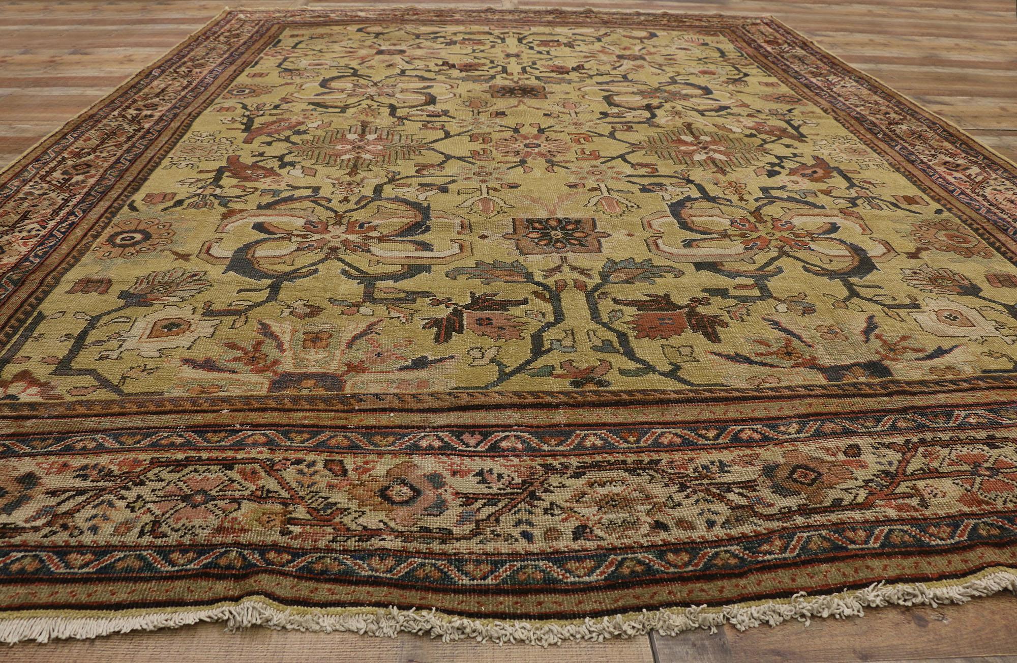 Distressed Antique Persian Sultanabad Rug with Warm Tuscan Italian Style For Sale 1
