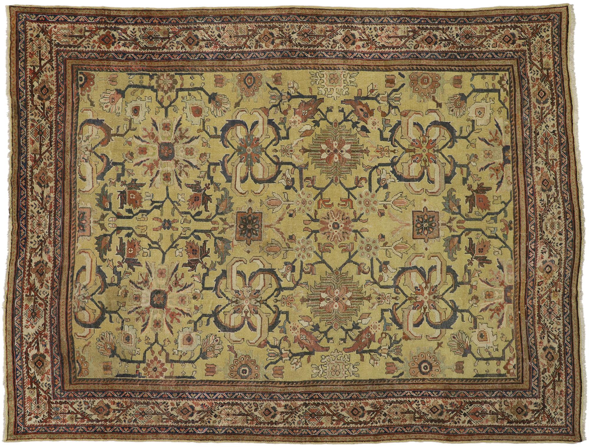 Distressed Antique Persian Sultanabad Rug with Warm Tuscan Italian Style For Sale 3