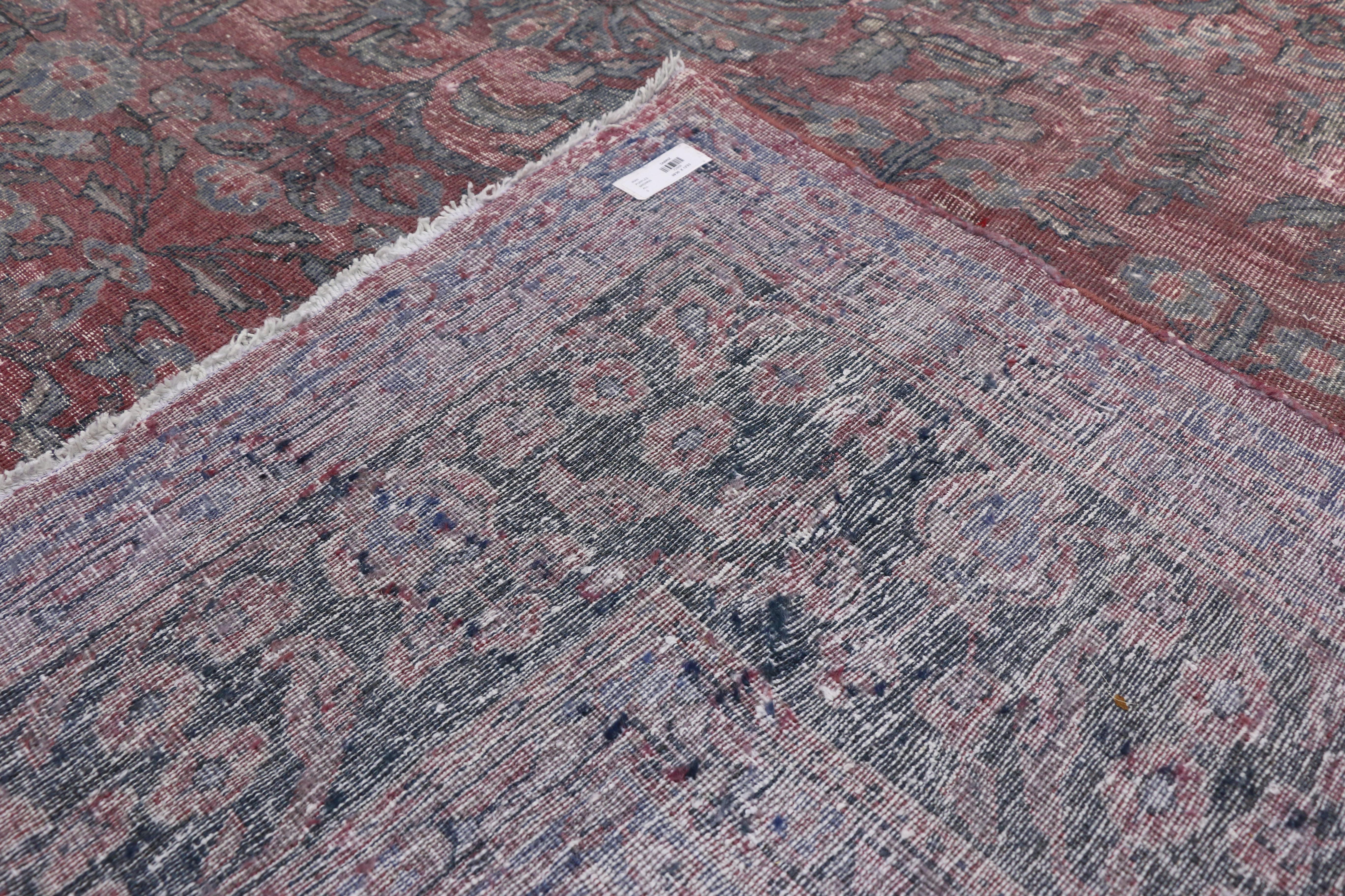 Distressed Antique Persian Tabriz Area Rug In Distressed Condition For Sale In Dallas, TX