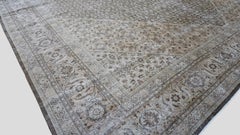 Distressed Antique Persian Tabriz Brown Rug 13'2''x19'2''