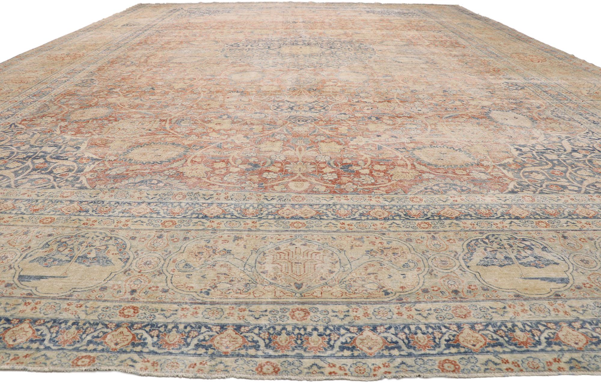 Hand-Knotted Oversized Antique Persian Tabriz Rug, Laid-Back Luxury Meets Rustic Sensbility For Sale