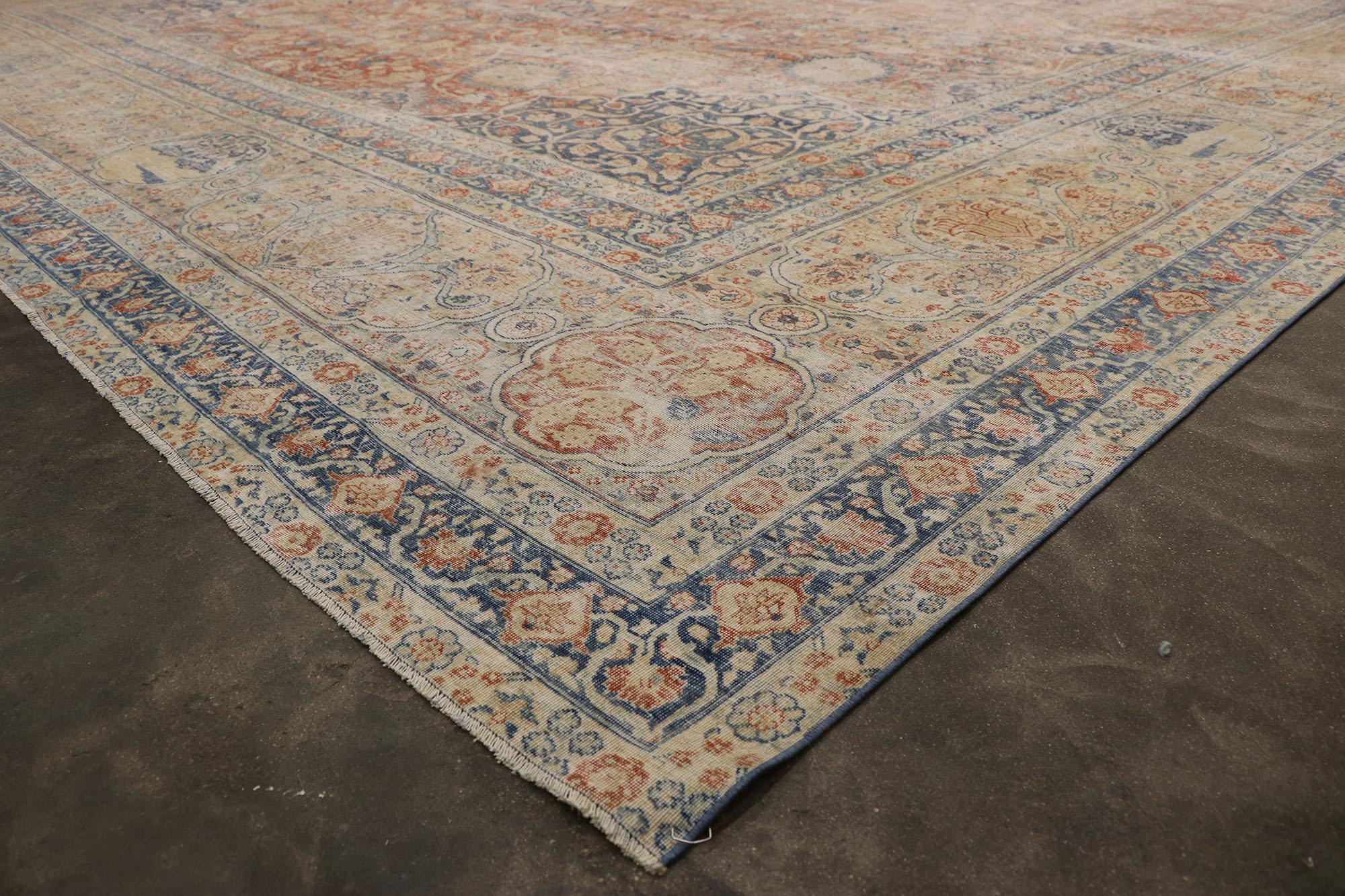 Wool Oversized Antique Persian Tabriz Rug, Laid-Back Luxury Meets Rustic Sensbility For Sale