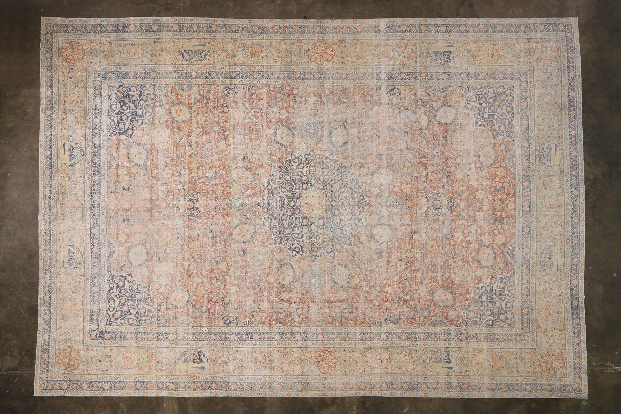Oversized Antique Persian Tabriz Rug, Laid-Back Luxury Meets Rustic Sensbility For Sale 2