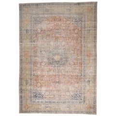 Oversized Antique Persian Tabriz Rug, Laid-Back Luxury Meets Rustic Sensbility