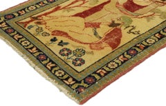 Distressed Antique Persian Tabriz Pictorial Carpet with Traditional Style