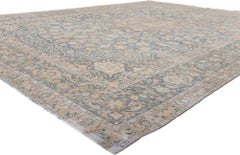 Distressed Antique Persian Tabriz Rug, Faded Soft Earth-Tone Colors