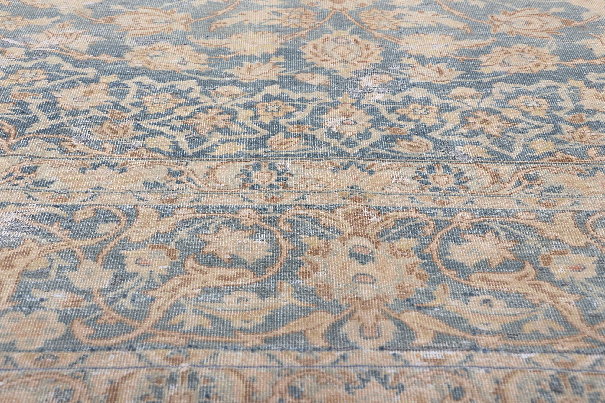 20th Century Distressed Antique Persian Tabriz Rug, Faded Soft Earth-Tone Colors For Sale