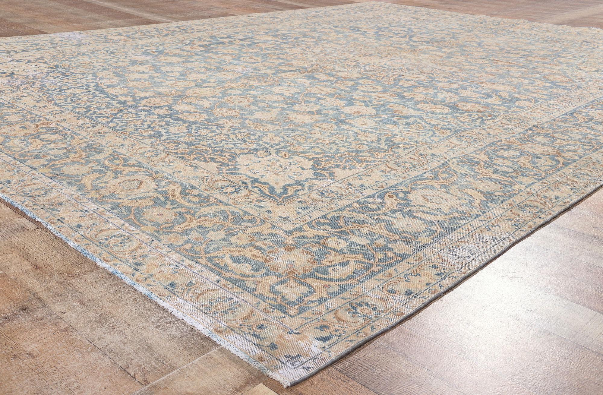 Distressed Antique Persian Tabriz Rug, Faded Soft Earth-Tone Colors For Sale 1