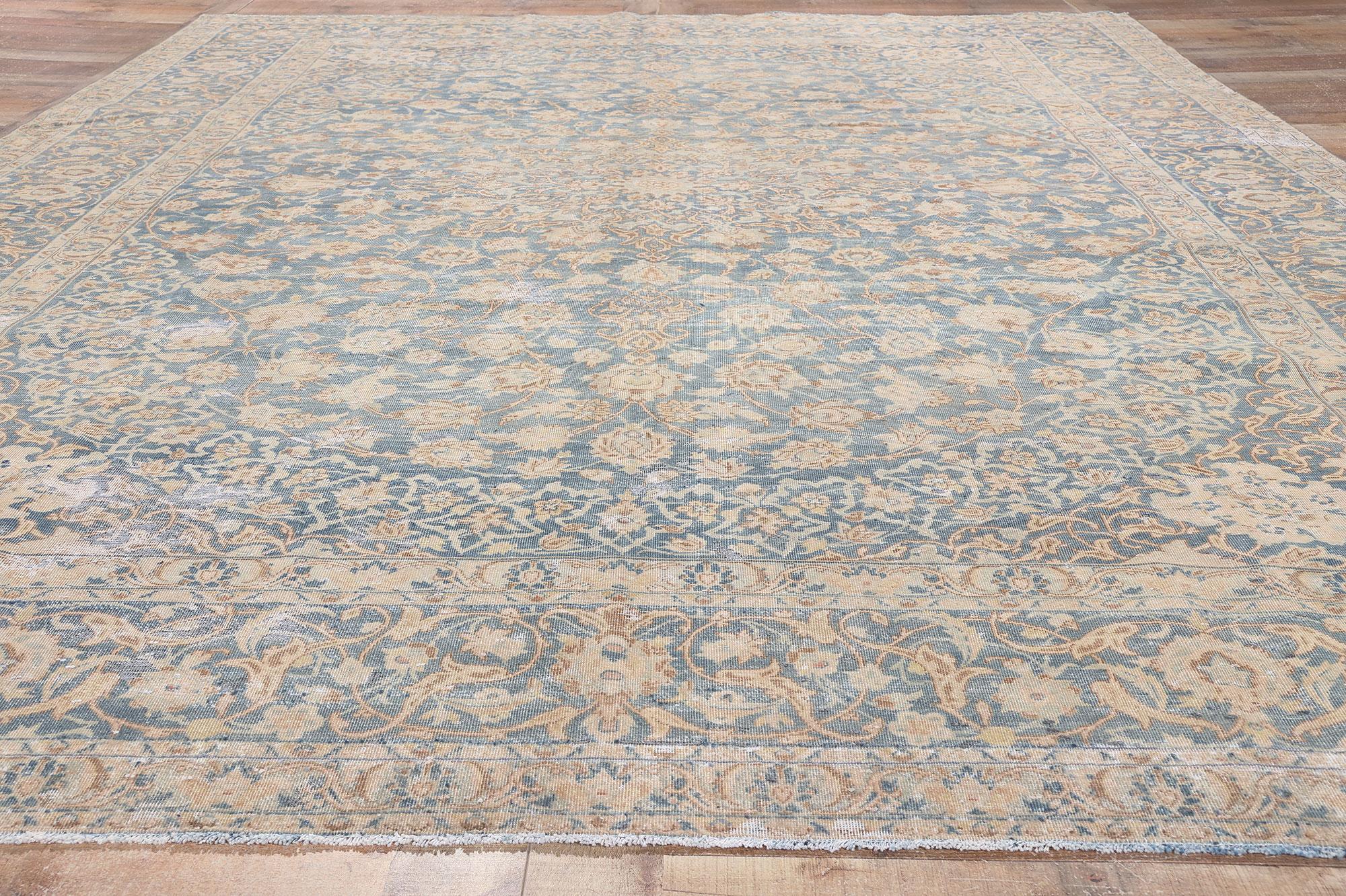 Distressed Antique Persian Tabriz Rug, Faded Soft Earth-Tone Colors For Sale 2