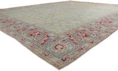 Antique-Worn Persian Tabriz Rug, Weathered Finesse Meets Patriotic Flair