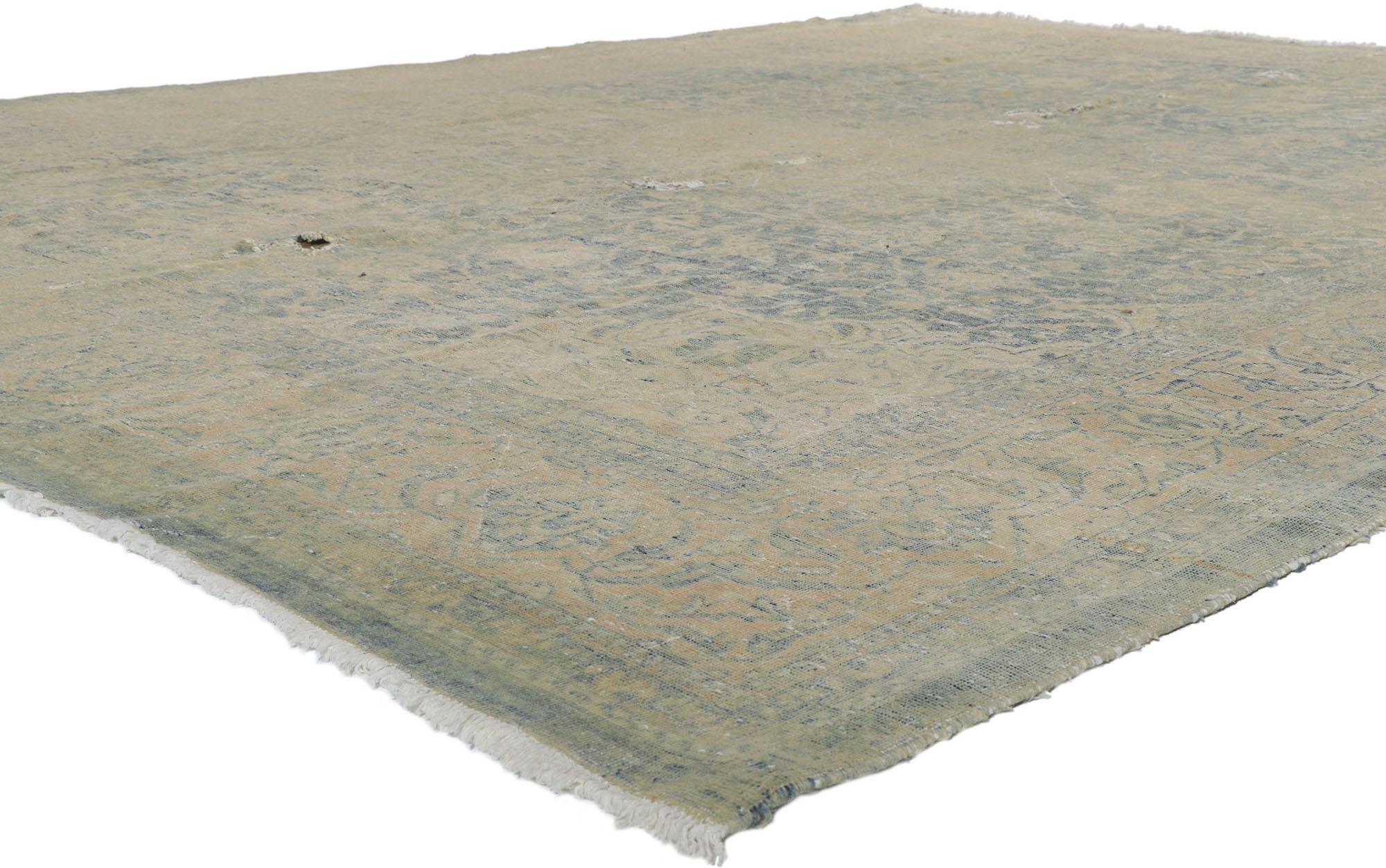 78196 Distressed Antique Persian Tabriz rug, 10'04 x 13'08. Desirable Age Wear. Antique Wash. Abrash. Hand-knotted wool. Made in Iran.