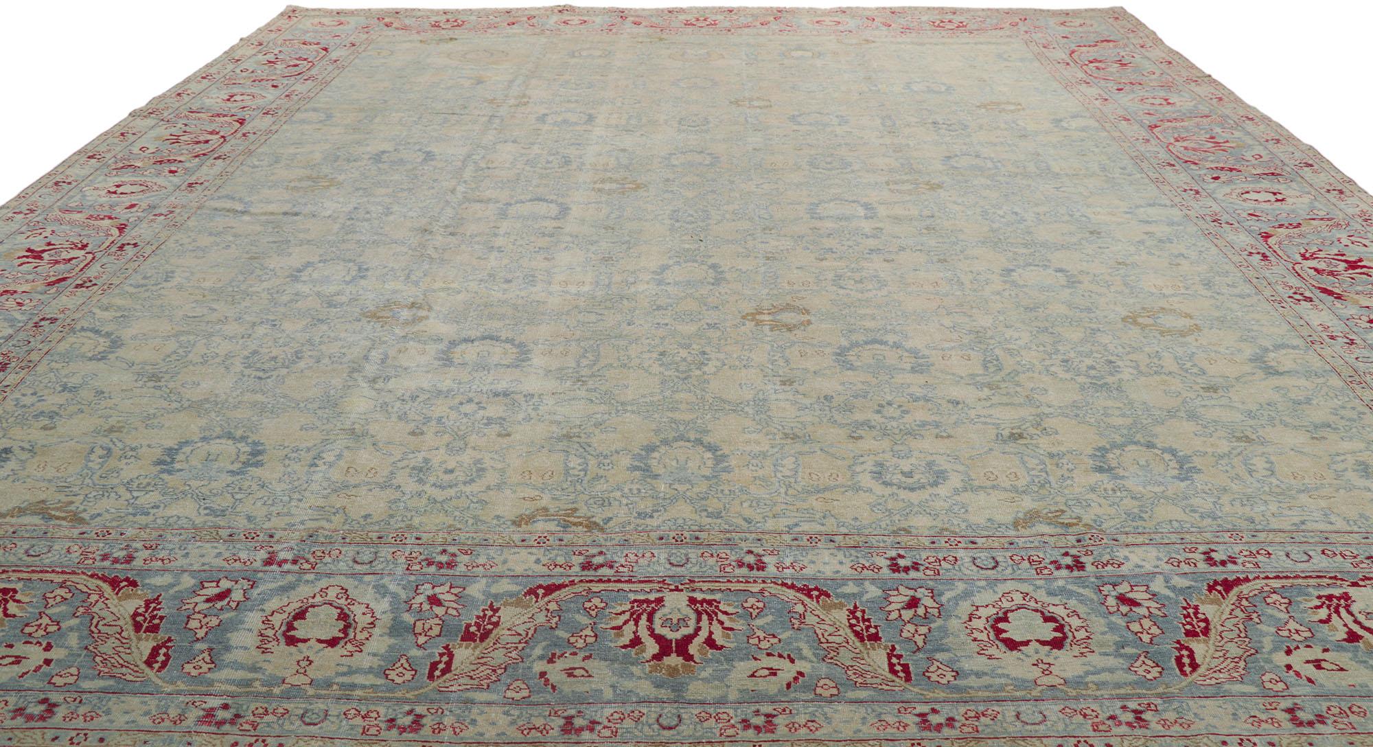 Hand-Knotted Antique-Worn Persian Tabriz Rug, Weathered Finesse Meets Patriotic Flair For Sale