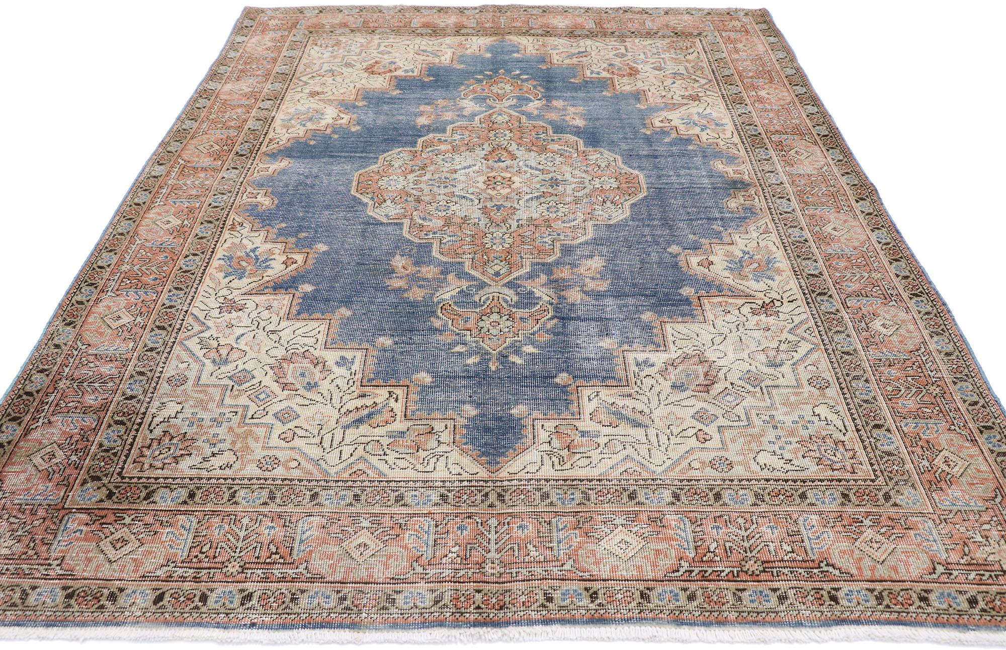 Hand-Knotted Distressed Antique Persian Tabriz Rug For Sale