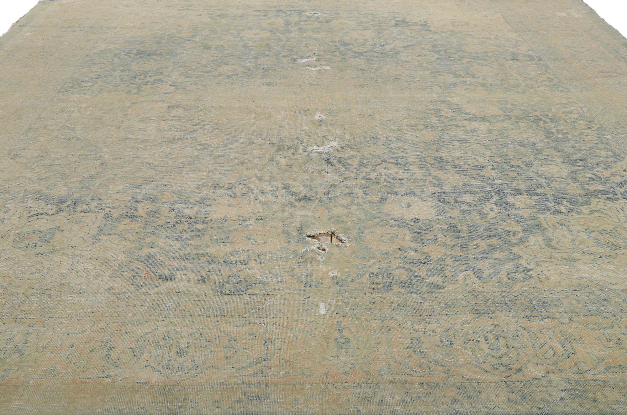 Distressed Antique Persian Tabriz Rug In Distressed Condition For Sale In Dallas, TX
