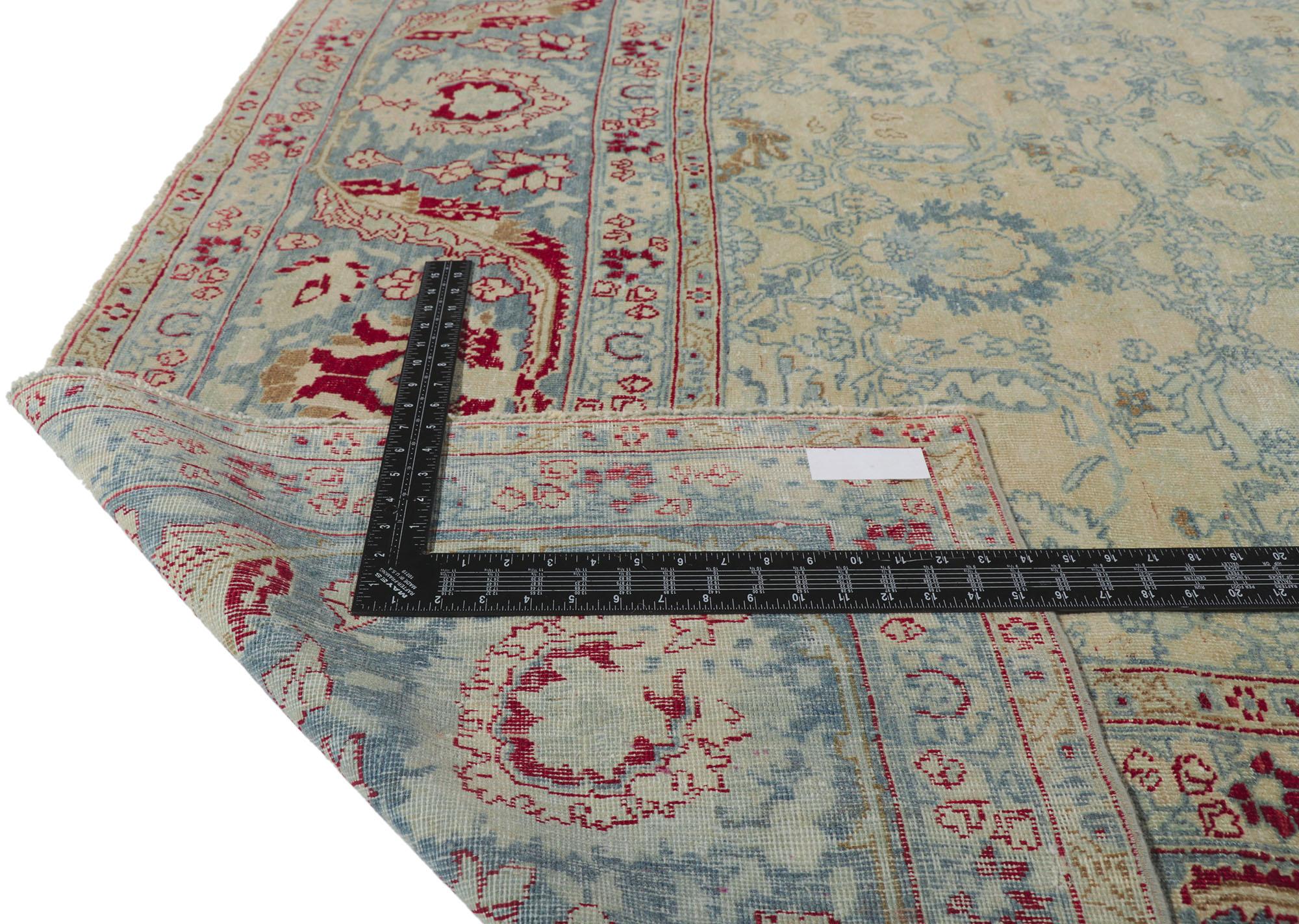 20th Century Antique-Worn Persian Tabriz Rug, Weathered Finesse Meets Patriotic Flair For Sale
