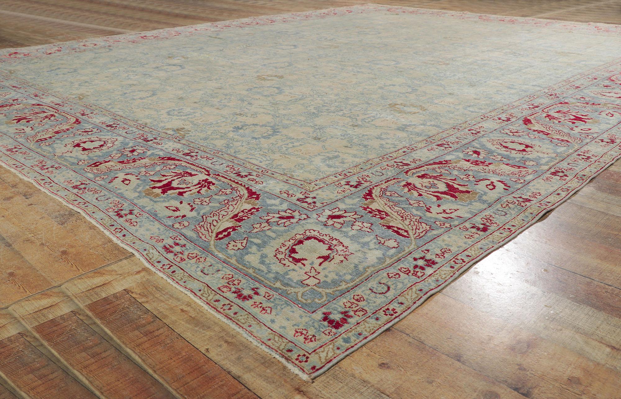 Wool Antique-Worn Persian Tabriz Rug, Weathered Finesse Meets Patriotic Flair For Sale