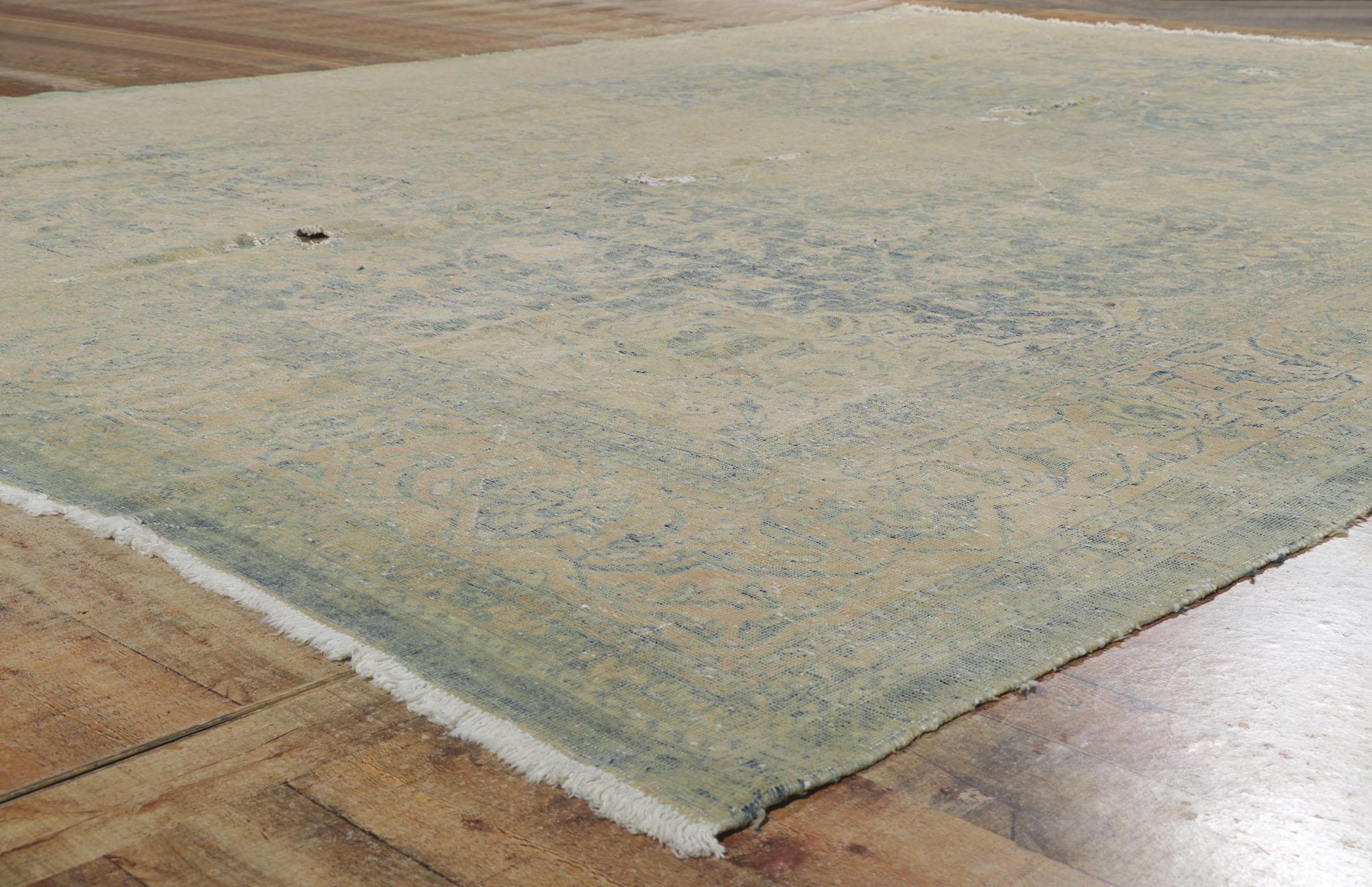 Wool Distressed Antique Persian Tabriz Rug For Sale